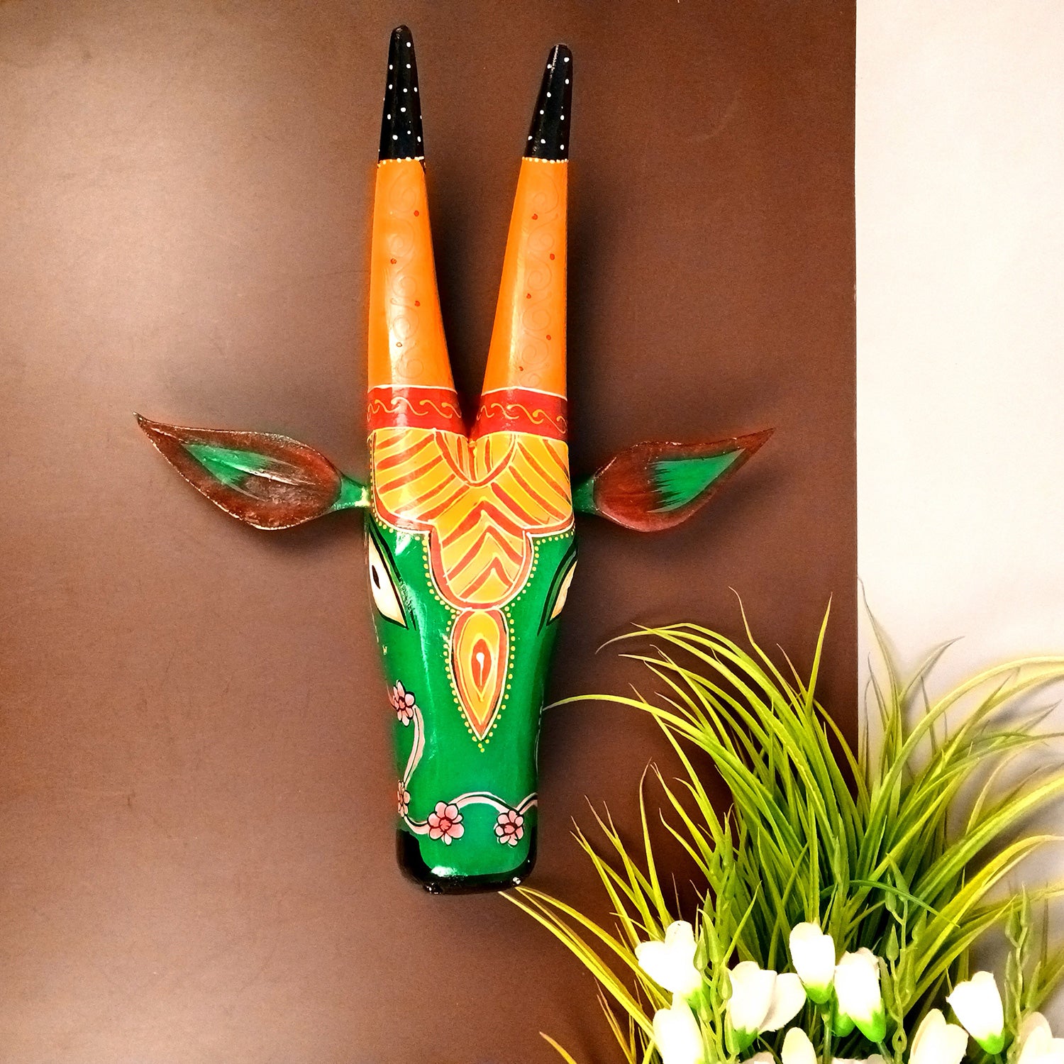 Wooden Cow Head Wall Hanging | Nandi Bull face With Detachable Ears Wall Decor - For Home, Living Room, Entrance, Puja Room & Gifts - 15 Inch - Apkamart #Style_Design 2