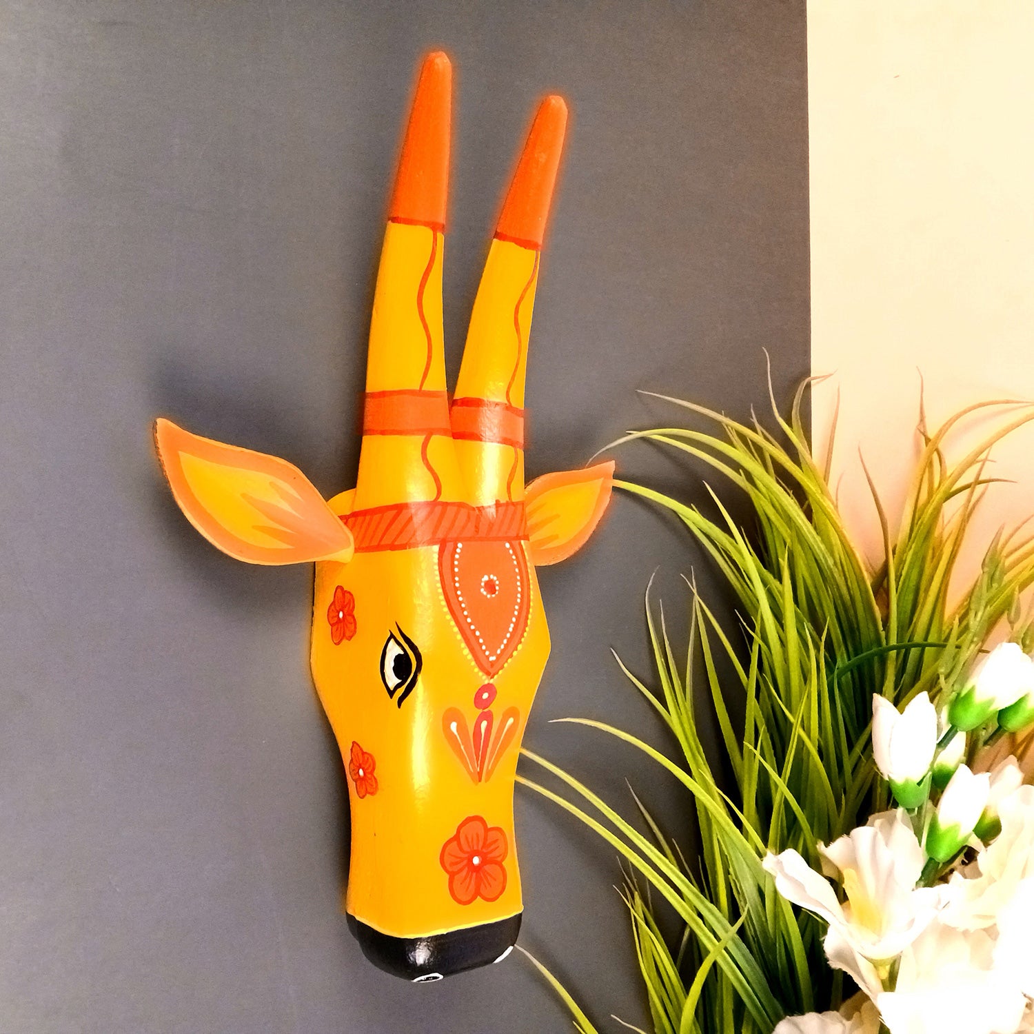 Wooden Cow Head Wall Hanging | Nandi Bull face Wall Decor - For Home, Living Room, Entrance, Puja Room & Gifts - 12 Inch - Apkamart #Size_Medium