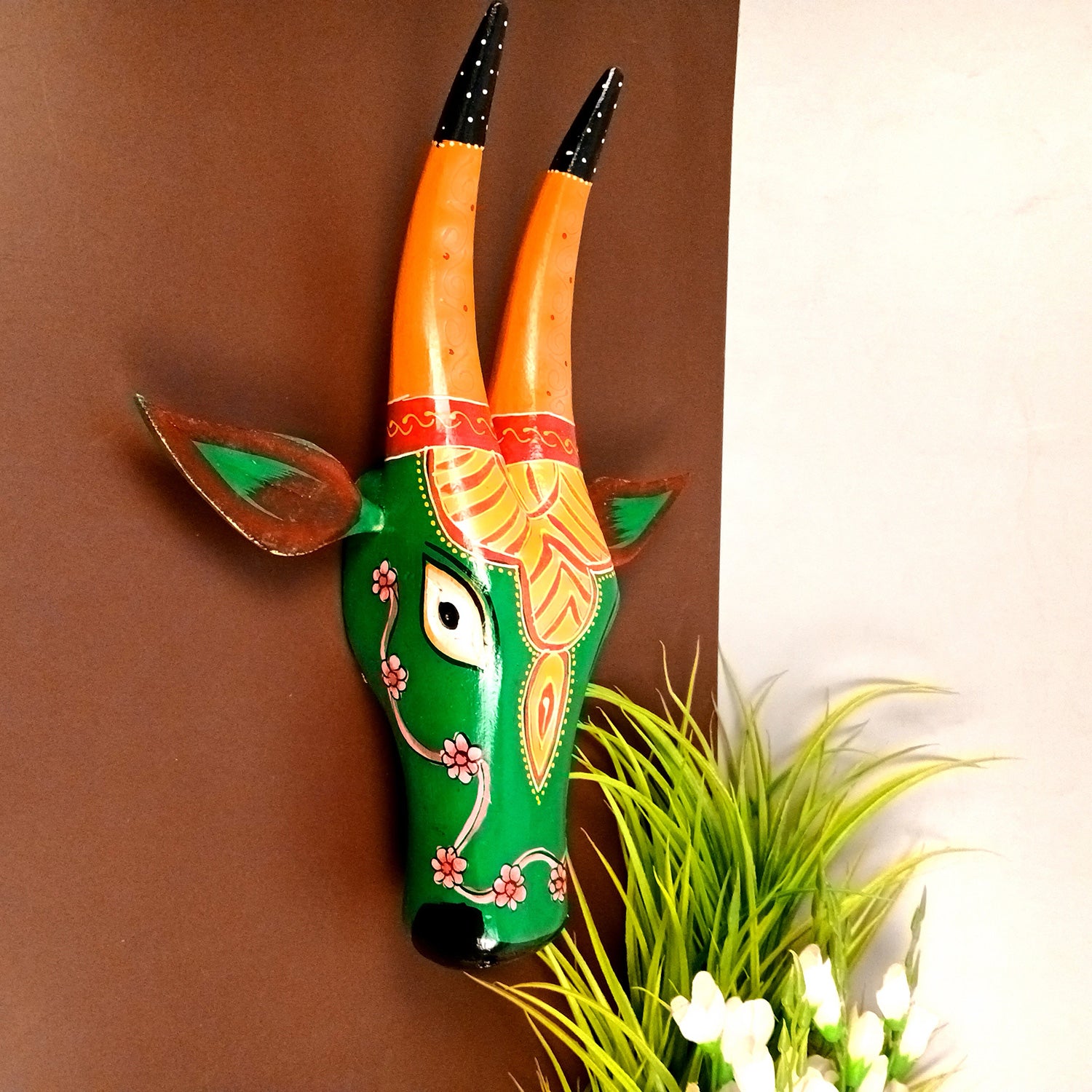 Wooden Cow Head Wall Hanging | Nandi Bull face With Detachable Ears Wall Decor - For Home, Living Room, Entrance, Puja Room & Gifts - 15 Inch - Apkamart #Style_Design 2