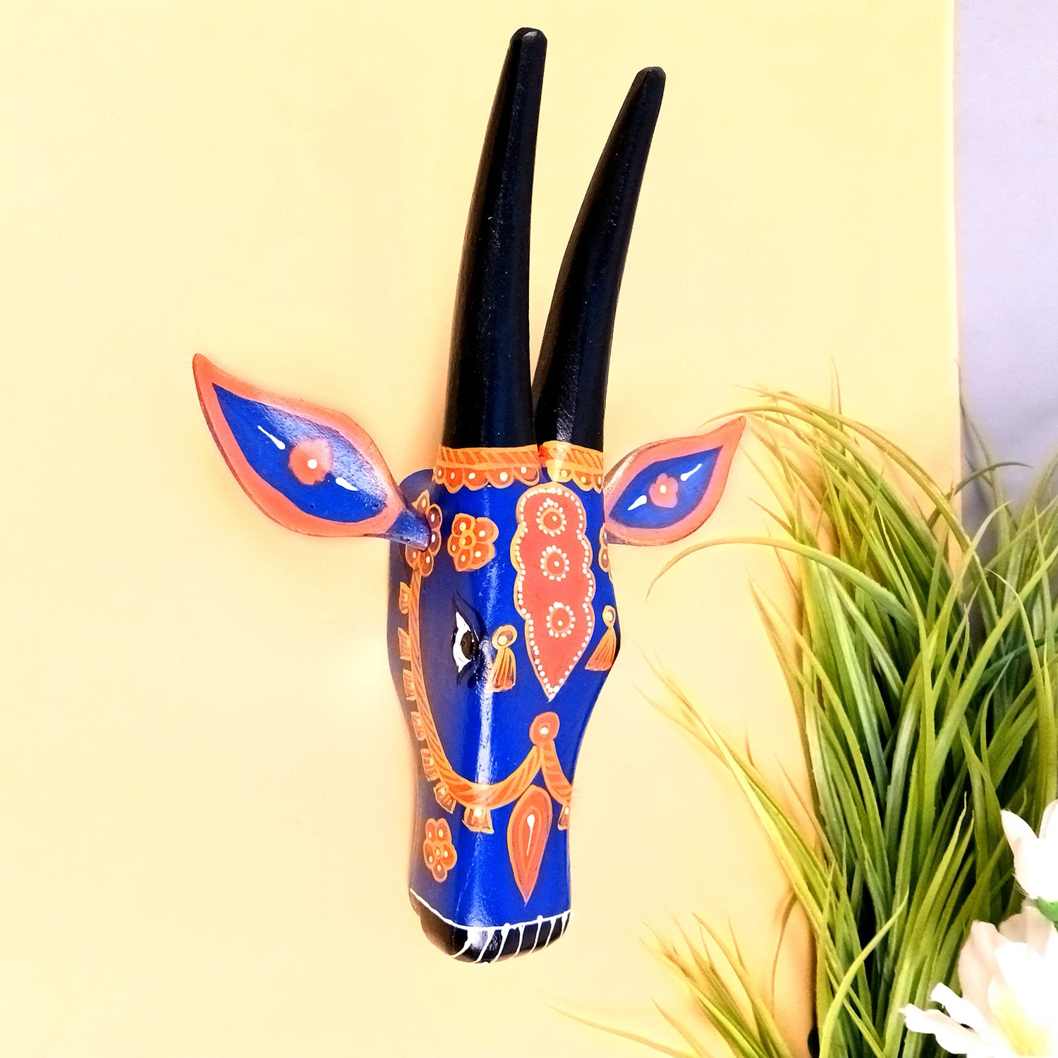 Wooden Cow Head Wall Hanging | Nandi Bull face Wall Decor - For Home, Living Room, Entrance, Puja Room & Gifts - 12 Inch - Apkamart #Size_Medium