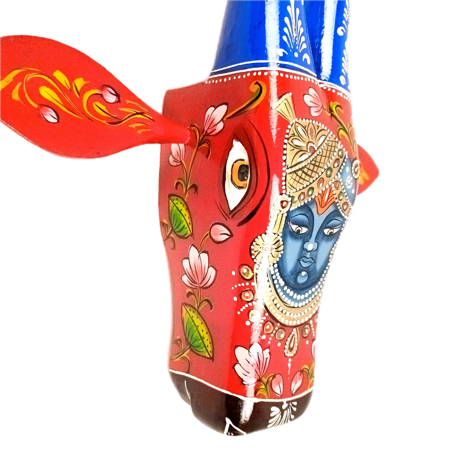 Wooden Cow Head With Shree Nath Ji Face Wall Hanging | Nandi Bull face With Detachable Ears Wall Decor - For Home, Living Room, Entrance, Puja Room & Gifts - Apkamart #Size_Medium