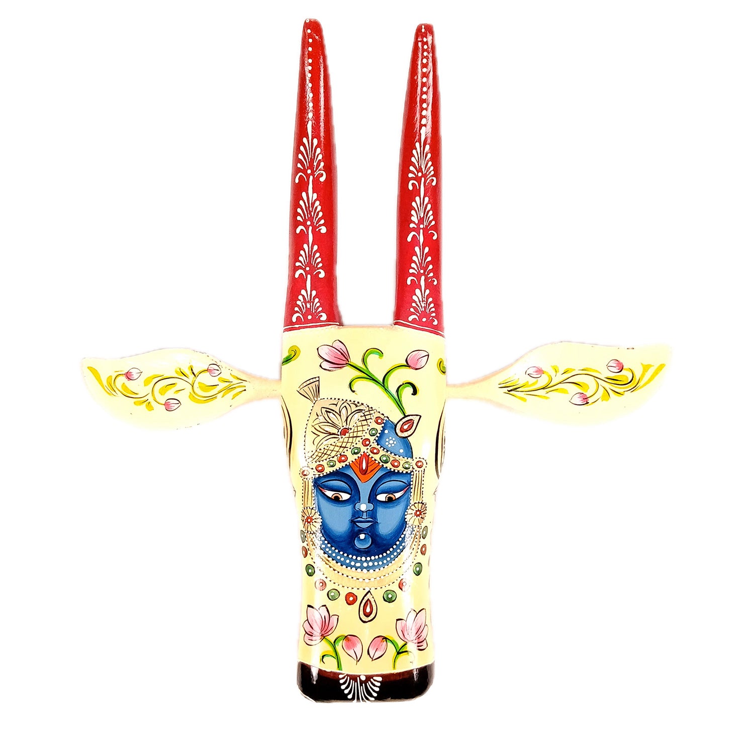 Wooden Cow Head With Shree Nath Ji Face Wall Hanging | Nandi Bull face With Detachable Ears Wall Decor - For Home, Living Room, Entrance, Puja Room & Gifts - Apkamart #Size_Big