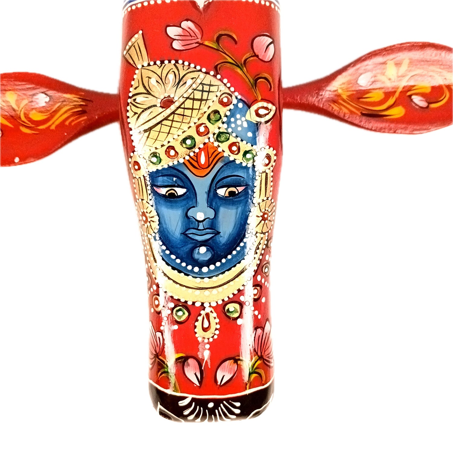 Wooden Cow Head With Shree Nath Ji Face Wall Hanging | Nandi Bull face With Detachable Ears Wall Decor - For Home, Living Room, Entrance, Puja Room & Gifts - Apkamart #Size_Small