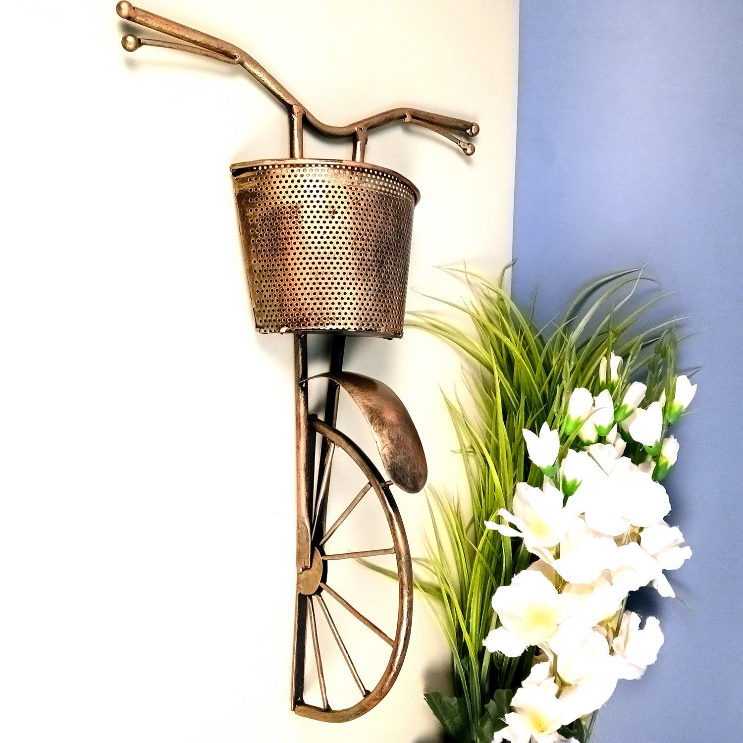 Cycle With Basket Wall Hanging | Metal Wall Art - For Books, Flowers, Home Decor, Balcony Decoration, Hotel Resturent and Cafe Interior - Apkamart