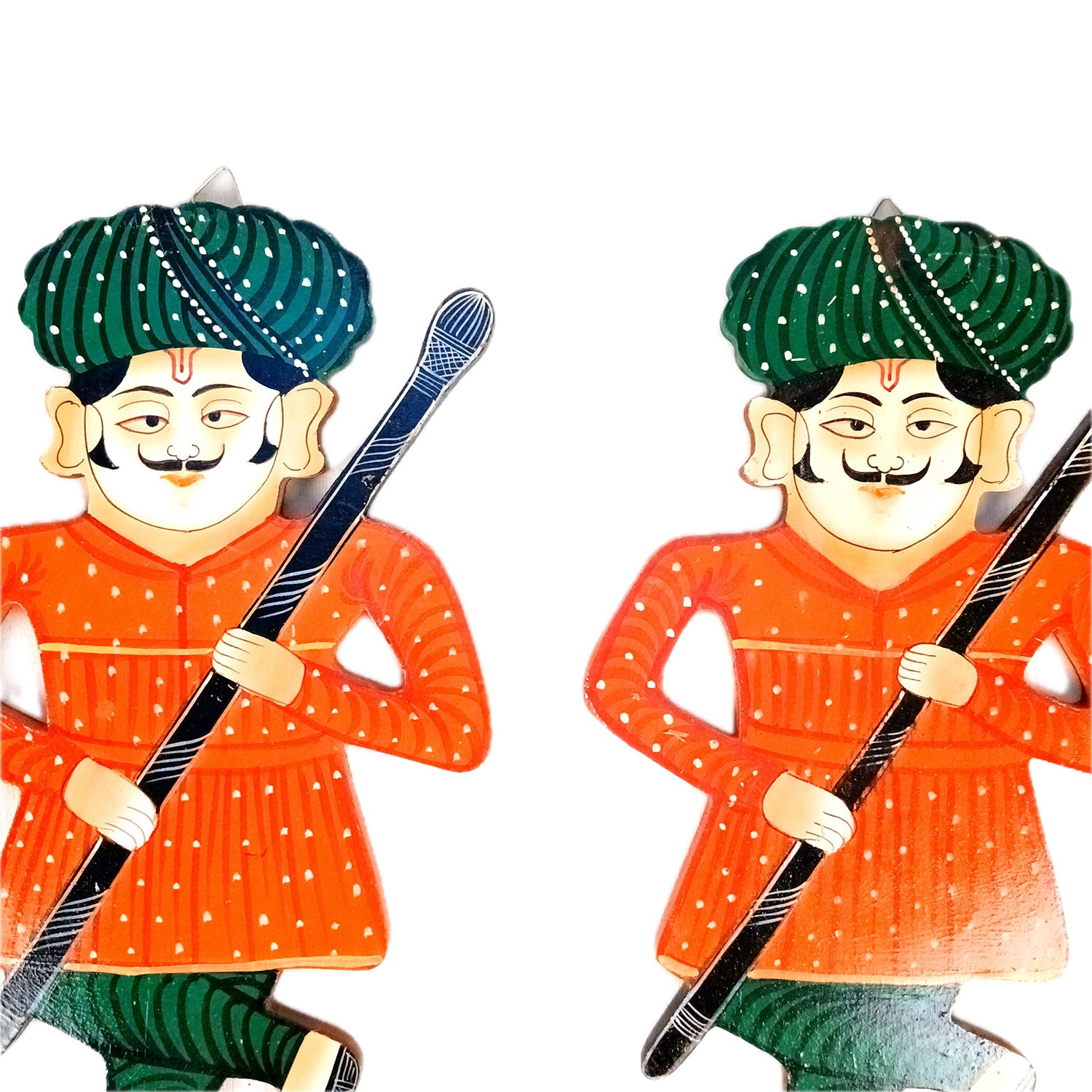 Wooden Darbaan Wall Hanging | Royal Guards Set | Rajasthani Wall Decor - for Home, Living room, Entrance Decor & Gifts - 12 Inch (Wood, Orange)
