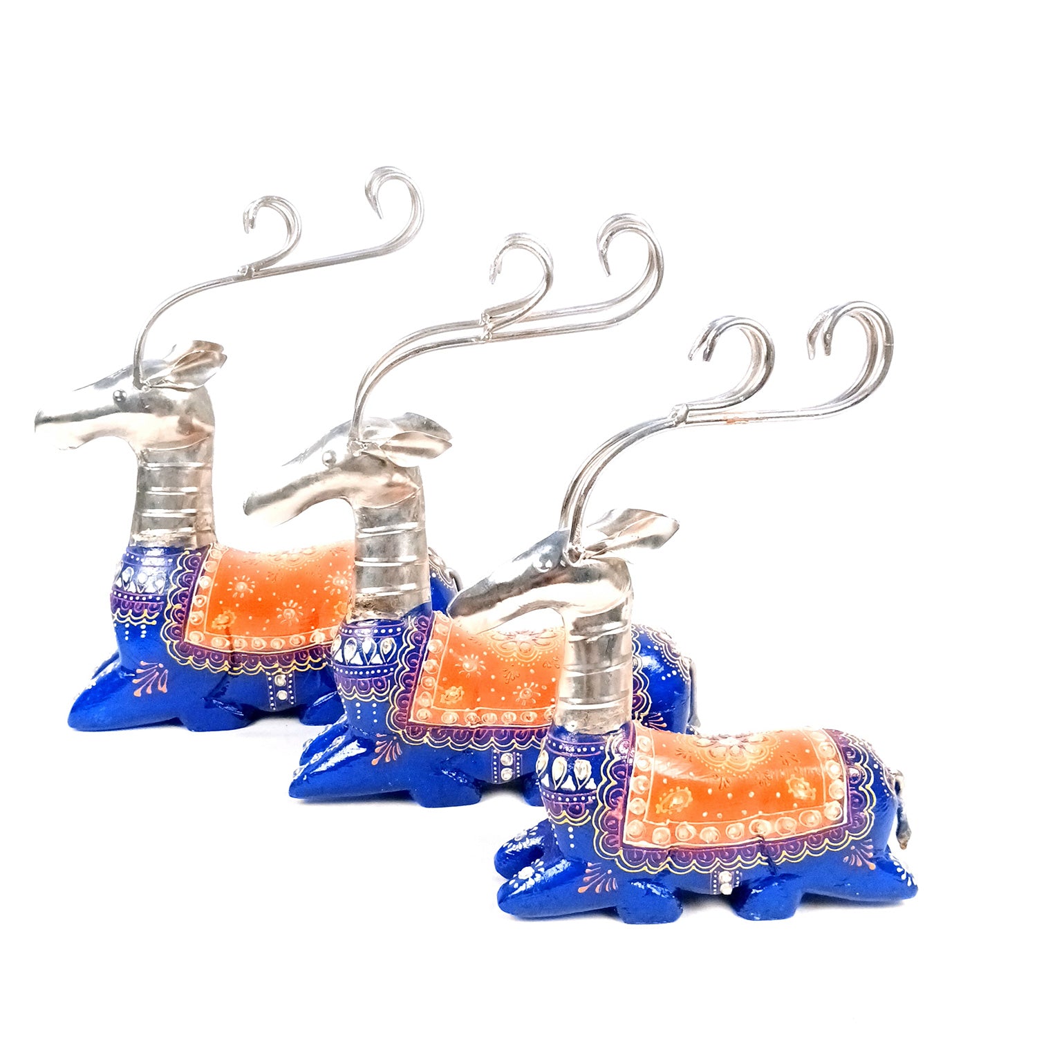 Deer Showpiece Set | Reindeer Statue | Animal Figurines - for Home Decor, Garden, Balcony, Living Room & Gifts - 14 Inch (Pack of 3) - Apkamart #Colour_Blue