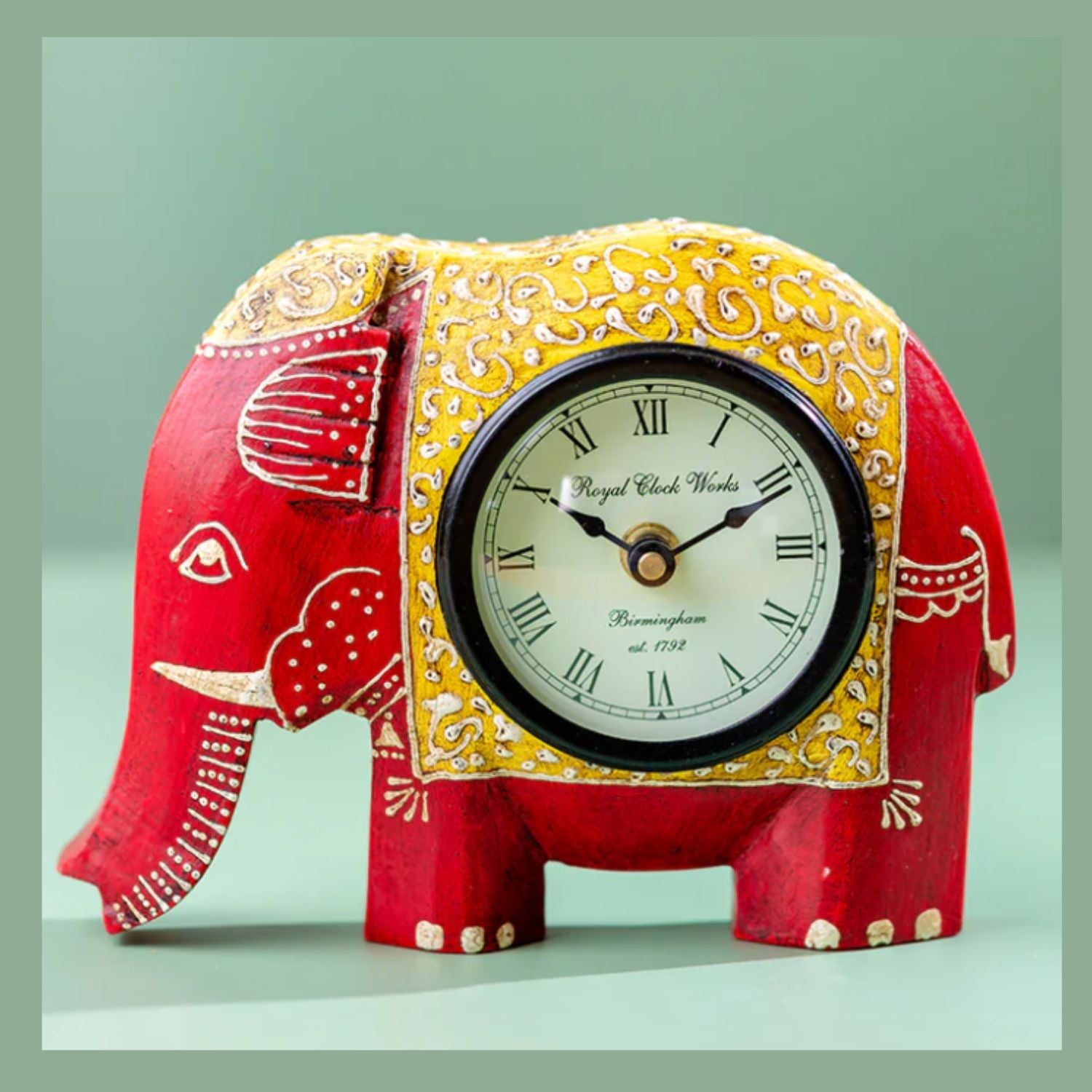 Table Clock | Wooden Elephant Showpiece With Desk Clock | Watch For Shelf & Office Tables - For Home, Living Room, Study Table, Desk, Office Decor & Gifts - 6 Inch - Apkamart