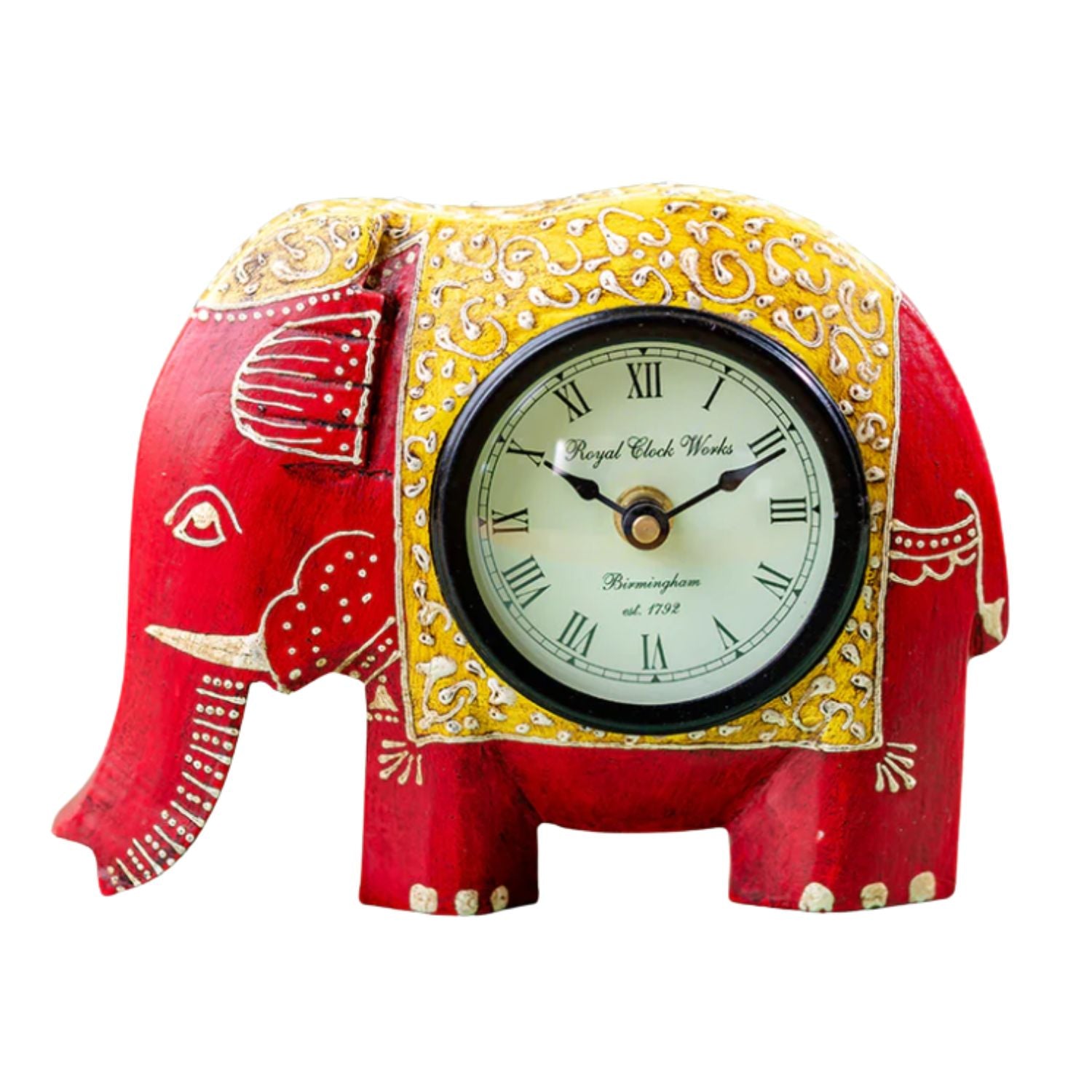 Table Clock | Wooden Elephant Showpiece With Desk Clock | Watch For Shelf & Office Tables - For Home, Living Room, Study Table, Desk, Office Decor & Gifts - 6 Inch - Apkamart