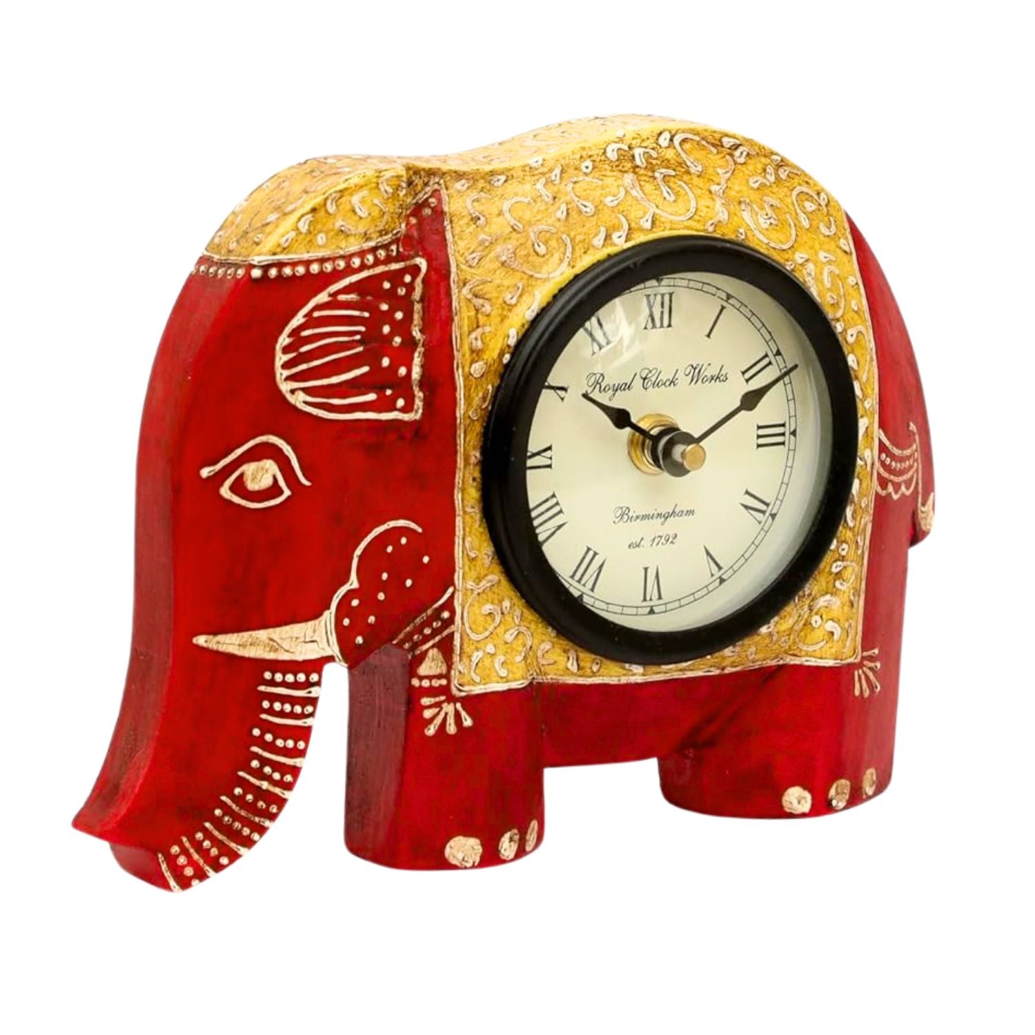 Table Clock | Wooden Elephant Showpiece With Desk Clock | Watch For Shelf & Office Tables - For Home, Living Room, Study Table, Desk, Office Decor & Gifts - 6 Inch - Apkamart