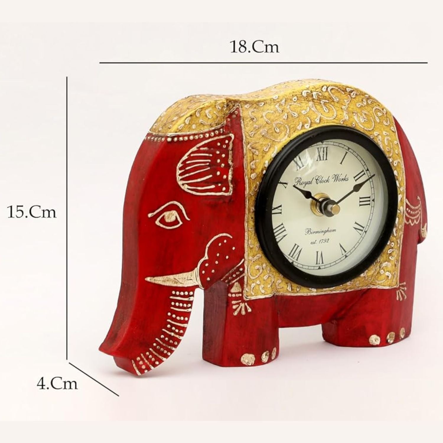 Table Clock | Wooden Elephant Showpiece With Desk Clock | Watch For Shelf & Office Tables - For Home, Living Room, Study Table, Desk, Office Decor & Gifts - 6 Inch - Apkamart