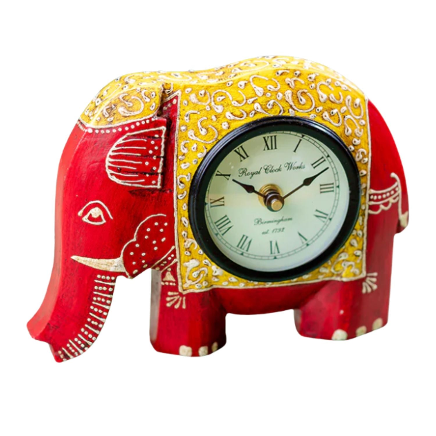 Table Clock | Wooden Elephant Showpiece With Desk Clock | Watch For Shelf & Office Tables - For Home, Living Room, Study Table, Desk, Office Decor & Gifts - 6 Inch - Apkamart