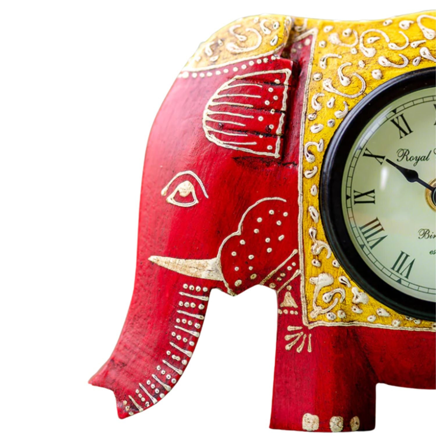 Table Clock | Wooden Elephant Showpiece With Desk Clock | Watch For Shelf & Office Tables - For Home, Living Room, Study Table, Desk, Office Decor & Gifts - 6 Inch - Apkamart