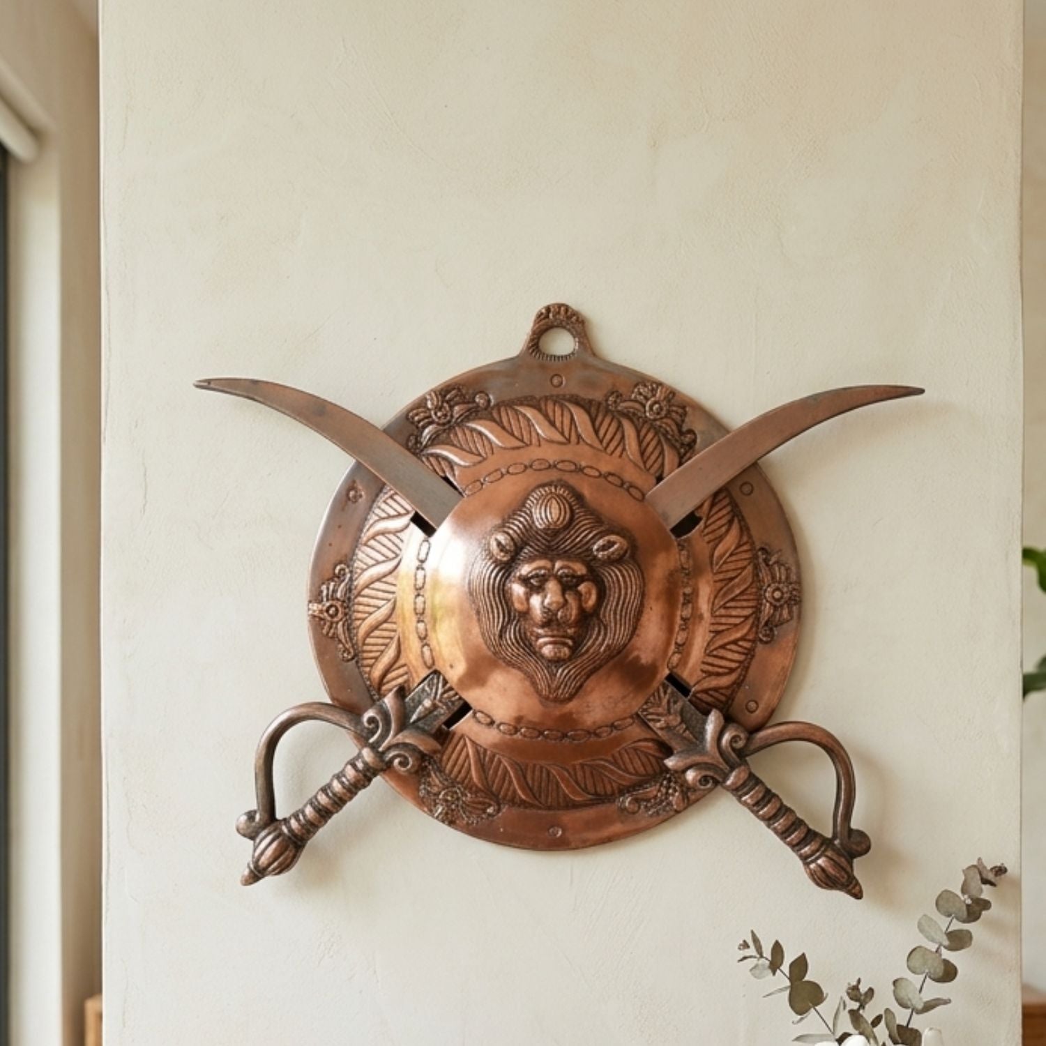 Alloy Dhal Talwar Lion Sword Shield Wall Hanging Home - 12 Inch-Apkamart
