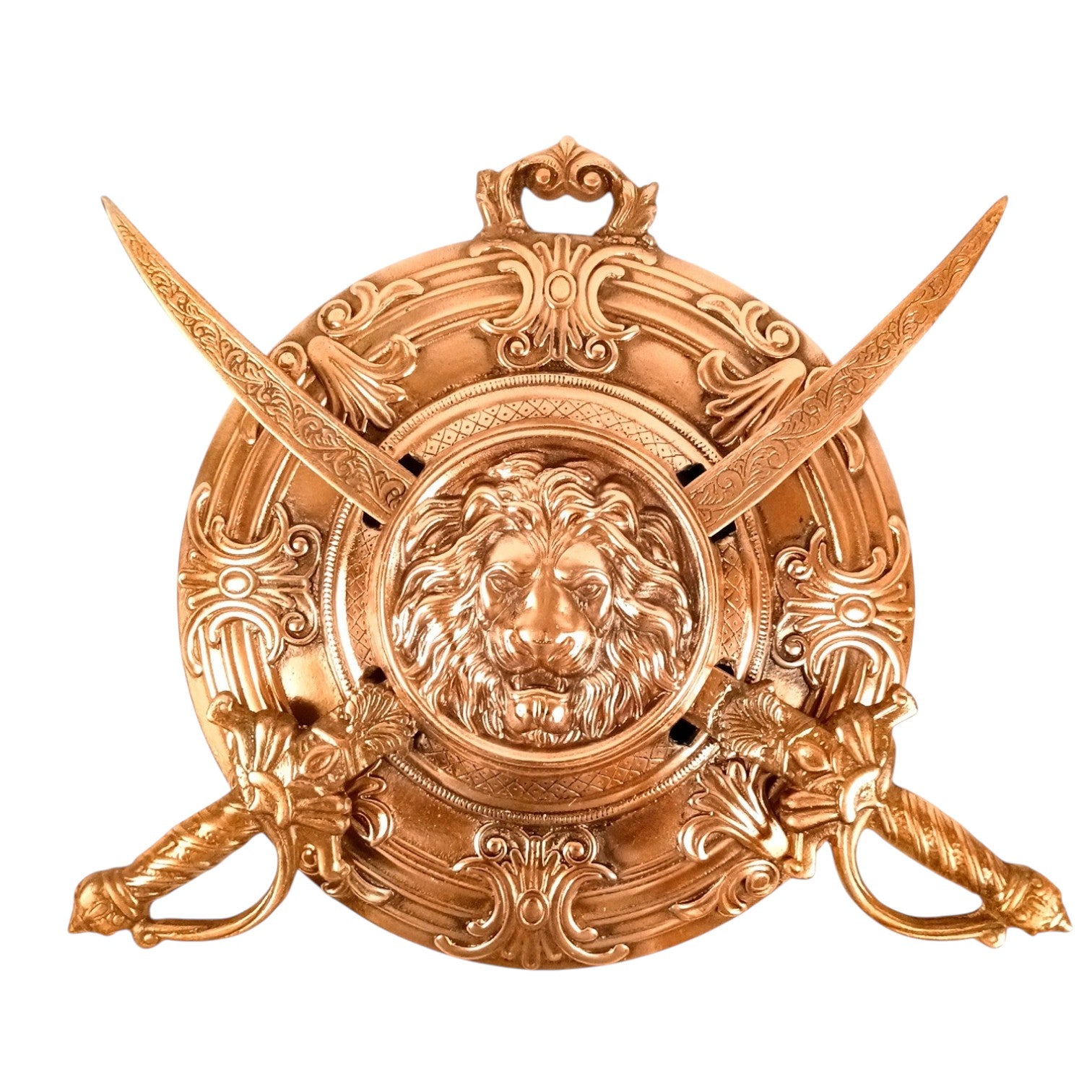 Lion Face Design Dhal Talwar Wall Hanging | Decorative Alloy Sword & Shield Wall Art | Traditional Warrior Showpiece for Home, Living Room, Office & Mandir Decor - 17 Inch - Apkamart