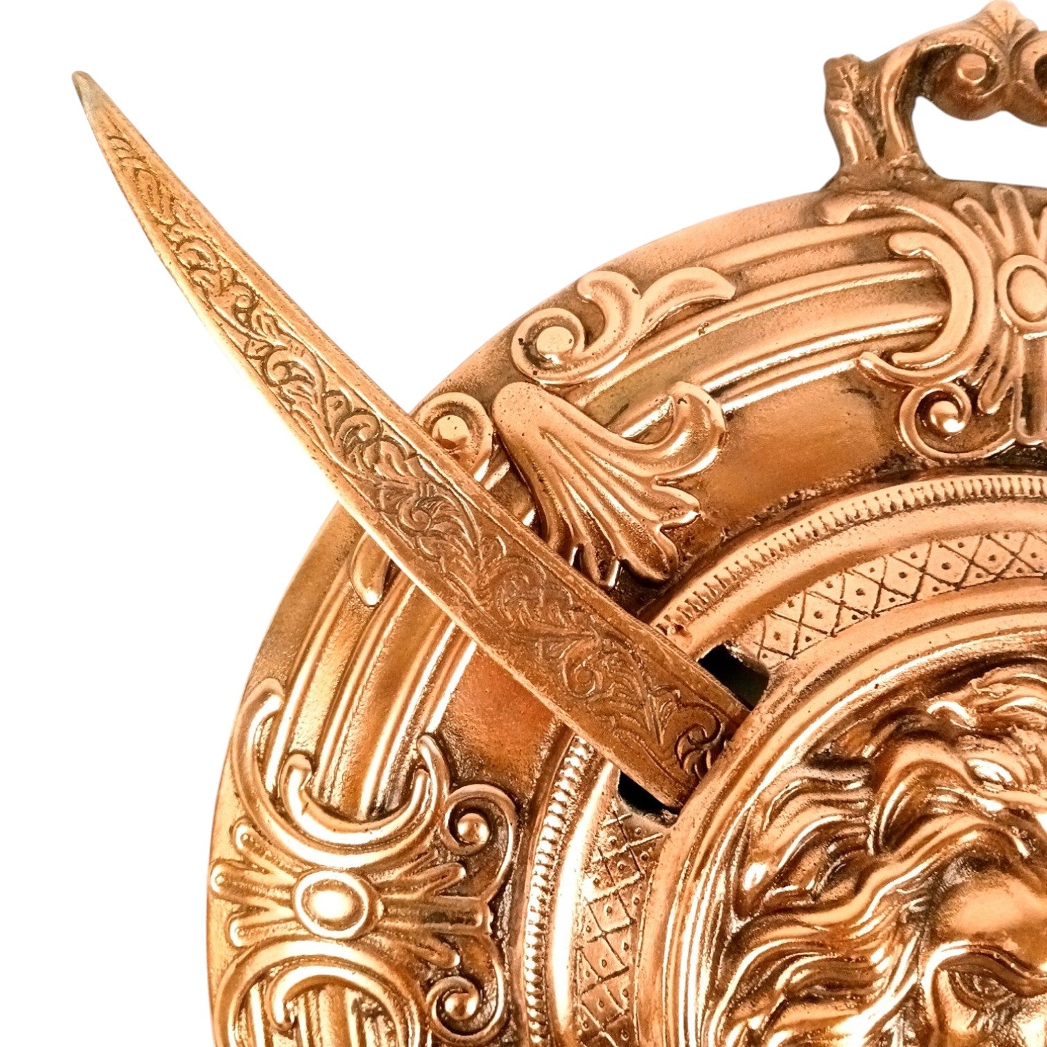 Lion Face Design Dhal Talwar Wall Hanging | Decorative Alloy Sword & Shield Wall Art | Traditional Warrior Showpiece for Home, Living Room, Office & Mandir Decor - 17 Inch - Apkamart