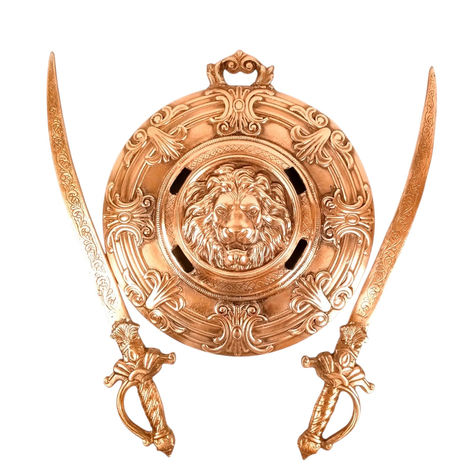 Lion Face Design Dhal Talwar Wall Hanging | Decorative Alloy Sword & Shield Wall Art | Traditional Warrior Showpiece for Home, Living Room, Office & Mandir Decor - 17 Inch - Apkamart