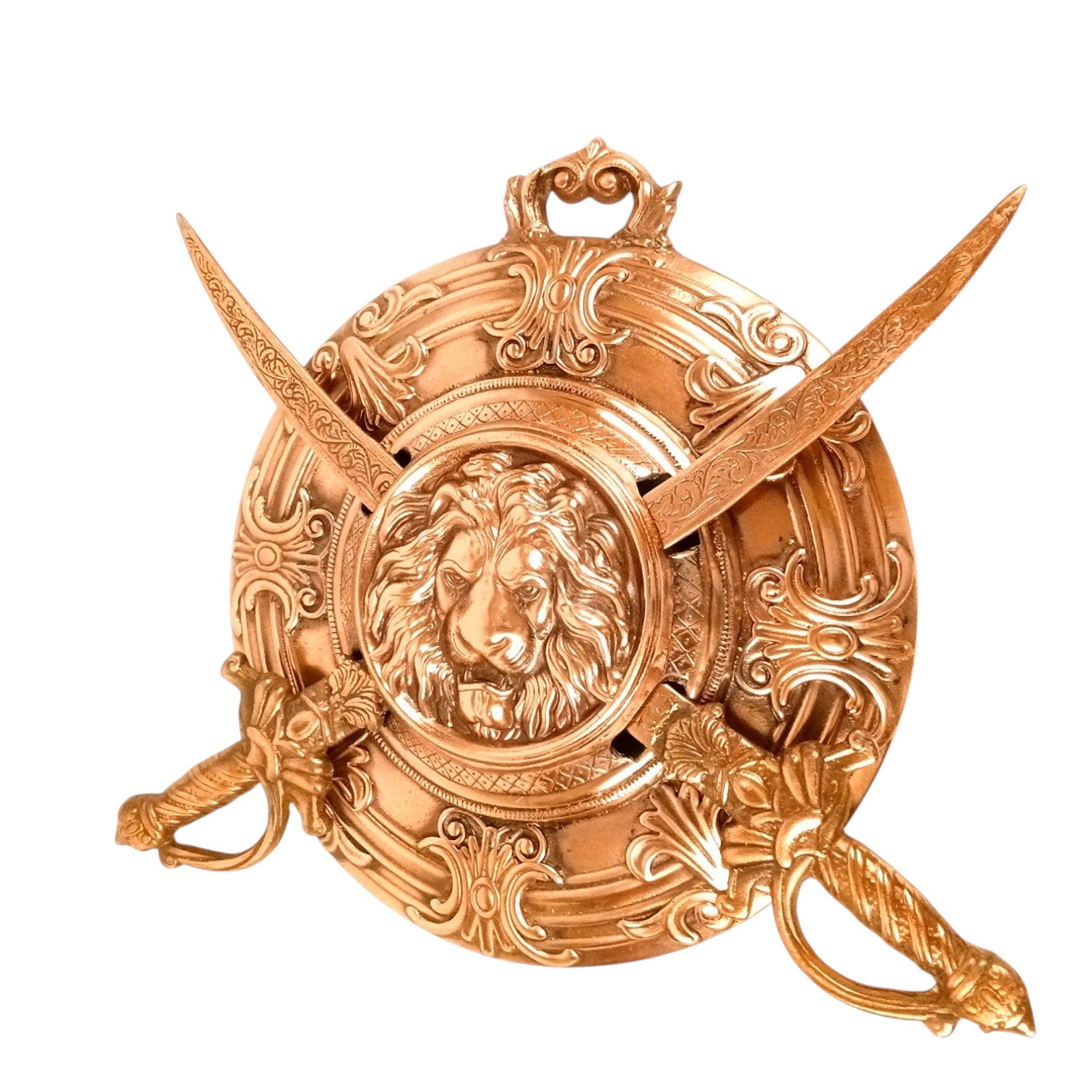 Lion Face Design Dhal Talwar Wall Hanging | Decorative Alloy Sword & Shield Wall Art | Traditional Warrior Showpiece for Home, Living Room, Office & Mandir Decor - 17 Inch - Apkamart