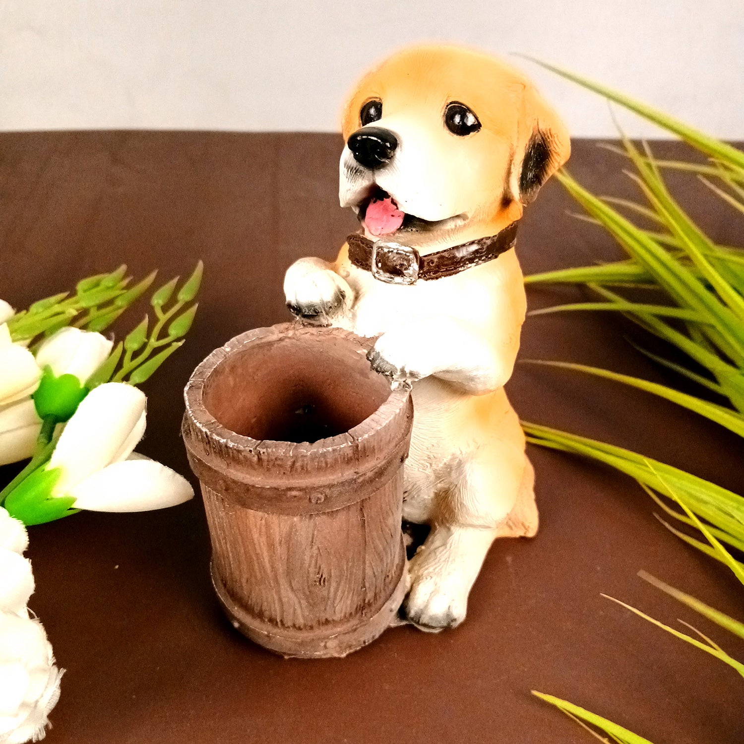 Cute Dog Decorative Pen Pencil Holder / Cutlery Stand | Dog Holding Basket Showpiece - for Kids Study Table, office Desk, Home Decor & Gifts - 6 Inch - Apkamart #Style_Design 2
