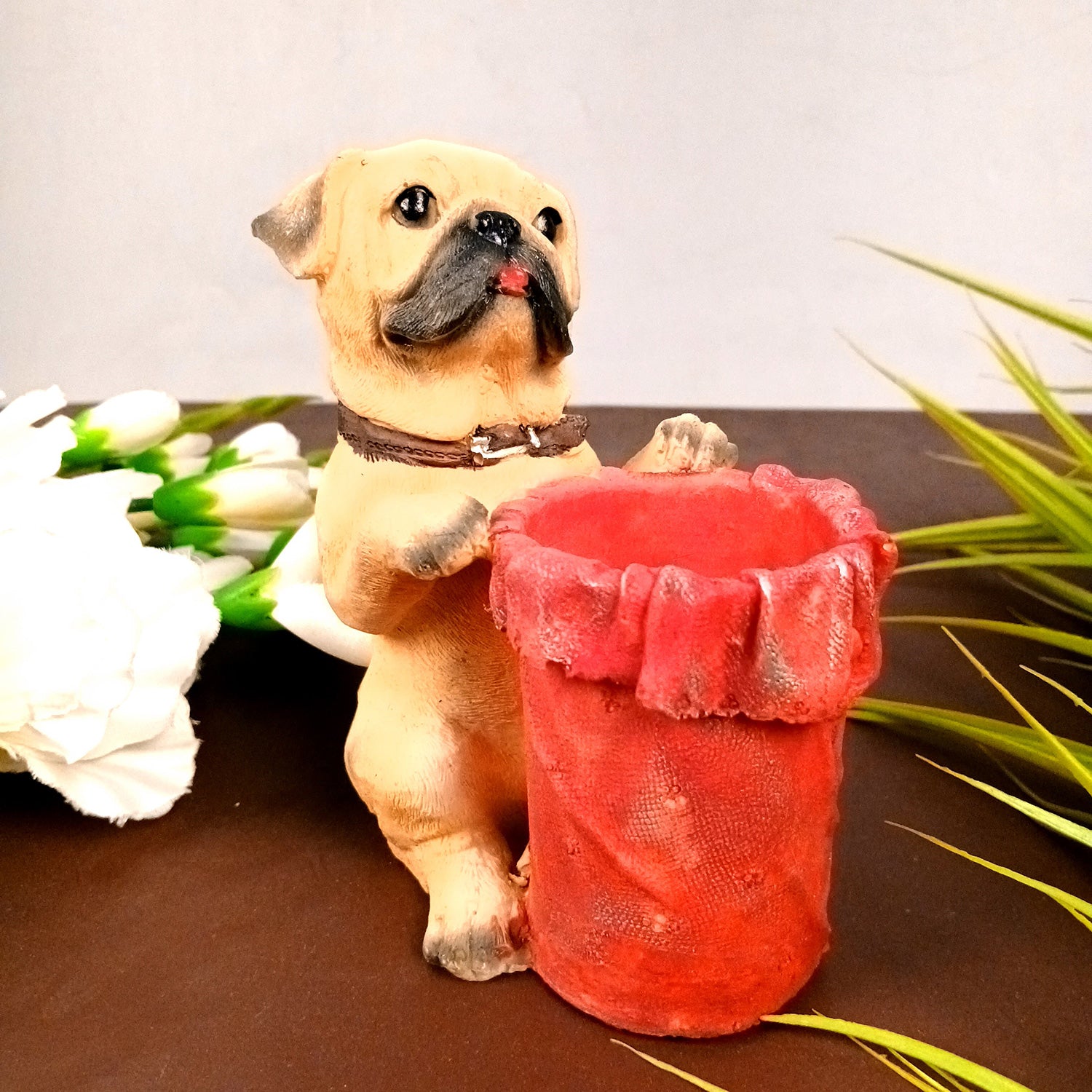 Cute Dog Decorative Pen Pencil Holder / Cutlery Stand | Dog Holding Basket Showpiece - for Kids Study Table, office Desk, Home Decor & Gifts - 6 Inch - Apkamart #Style_Design 1