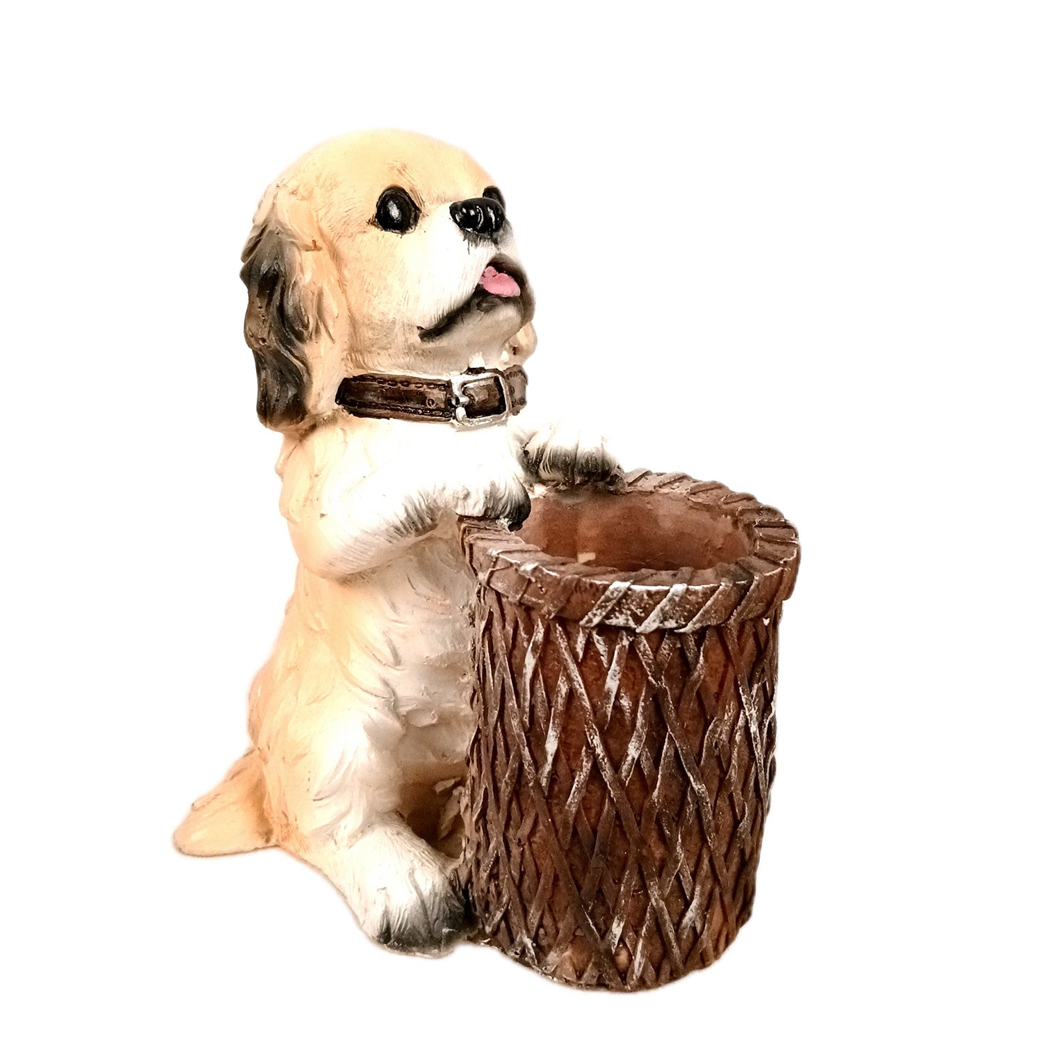 Cute Dog Decorative Pen Pencil Holder / Cutlery Stand | Dog Holding Basket Showpiece - for Kids Study Table, office Desk, Home Decor & Gifts - 6 Inch - Apkamart #Style_Design 4