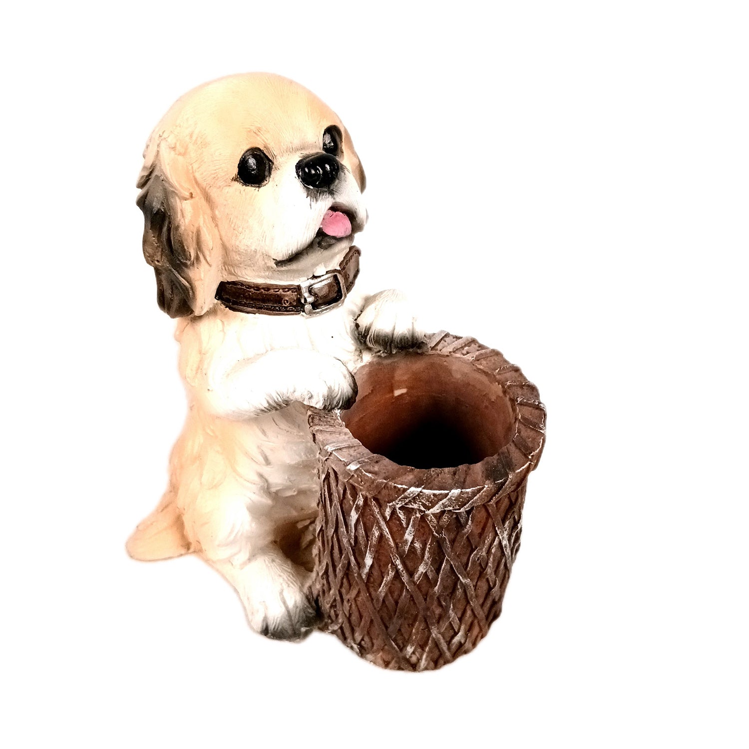Cute Dog Decorative Pen Pencil Holder / Cutlery Stand | Dog Holding Basket Showpiece - for Kids Study Table, office Desk, Home Decor & Gifts - 6 Inch - Apkamart #Style_Design 4