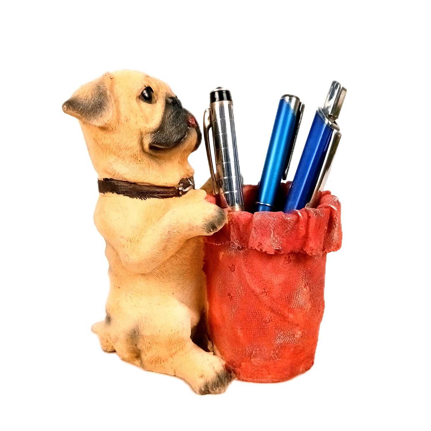 Cute Dog Decorative Pen Pencil Holder / Cutlery Stand | Dog Holding Basket Showpiece - for Kids Study Table, office Desk, Home Decor & Gifts - 6 Inch - Apkamart #Style_Design 1