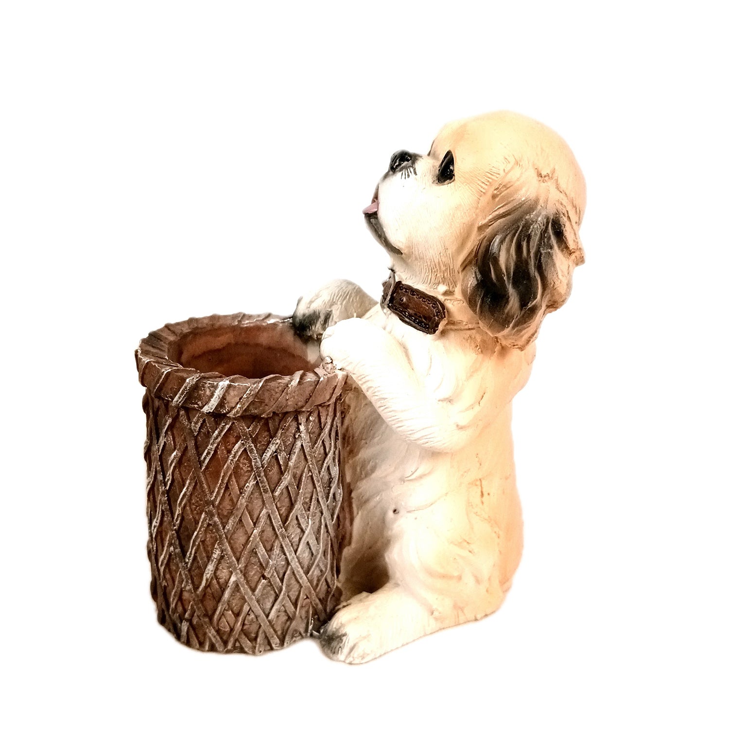 Cute Dog Decorative Pen Pencil Holder / Cutlery Stand | Dog Holding Basket Showpiece - for Kids Study Table, office Desk, Home Decor & Gifts - 6 Inch - Apkamart #Style_Design 4