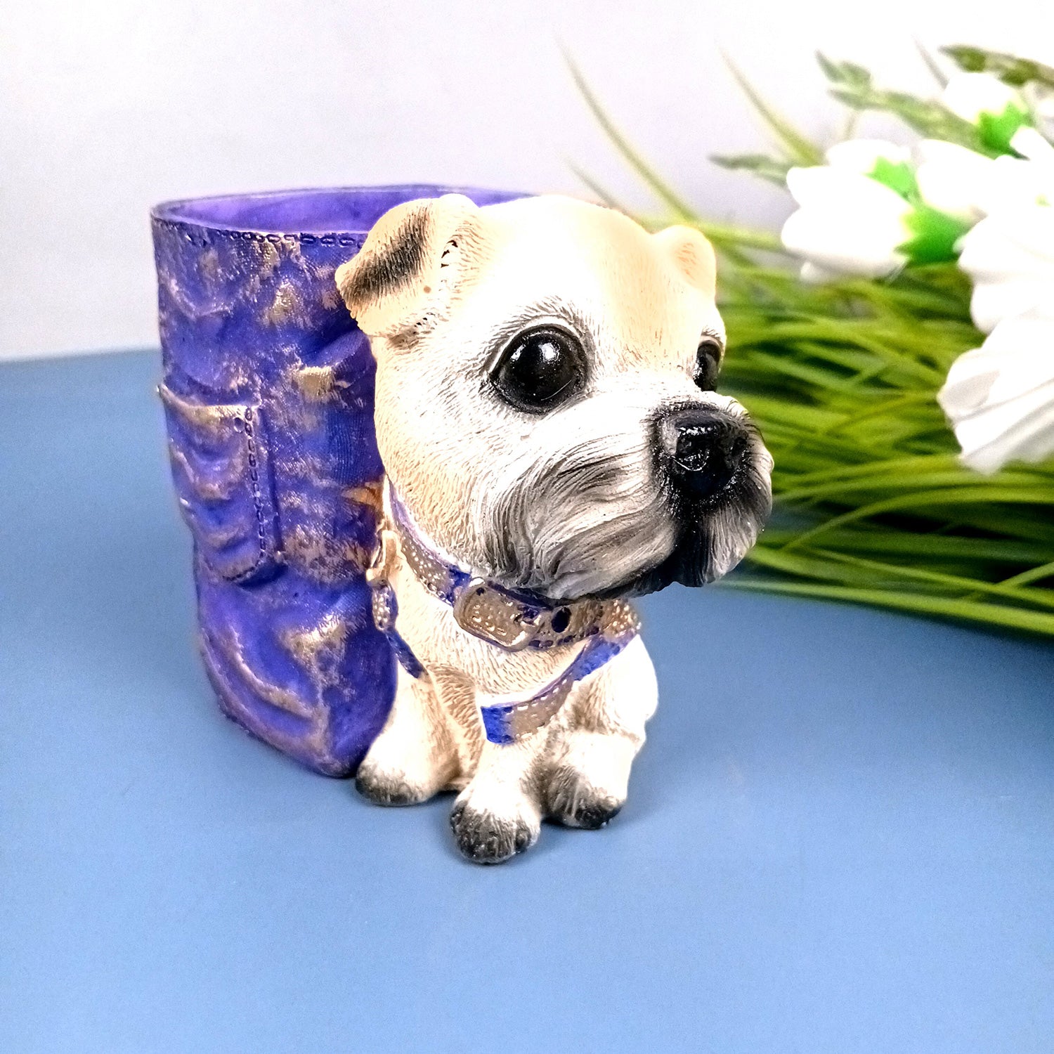 Cute Dog Decorative Pen Pencil Holder / Cutlery Stand | Dog Holding Basket Showpiece | Multipurpose Organizer - for Kids Study Table, office Desk, Home Decor & Gifts - 5 Inch - Apkamart #Style_Design 4