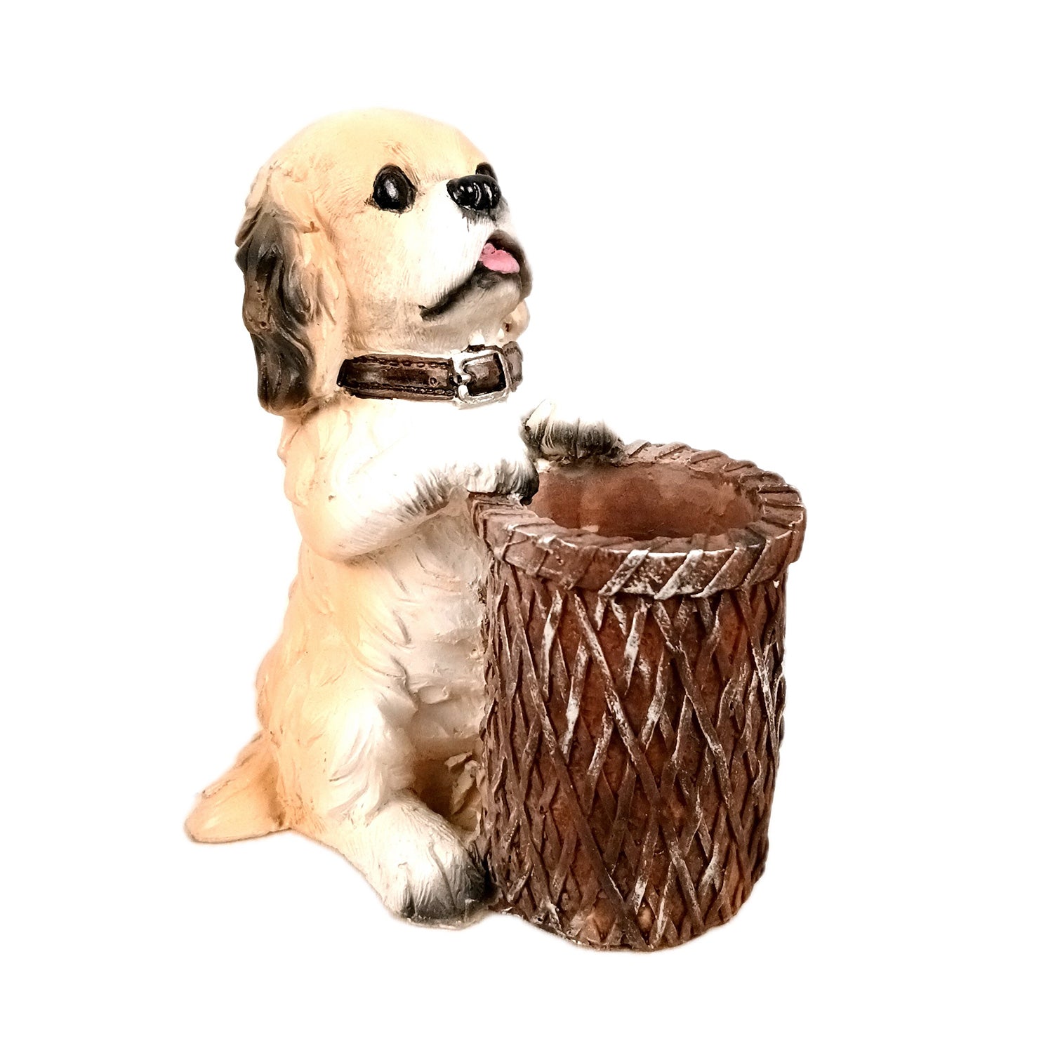 Cute Dog Decorative Pen Pencil Holder / Cutlery Stand | Dog Holding Basket Showpiece - for Kids Study Table, office Desk, Home Decor & Gifts - 6 Inch - Apkamart #Style_Design 4
