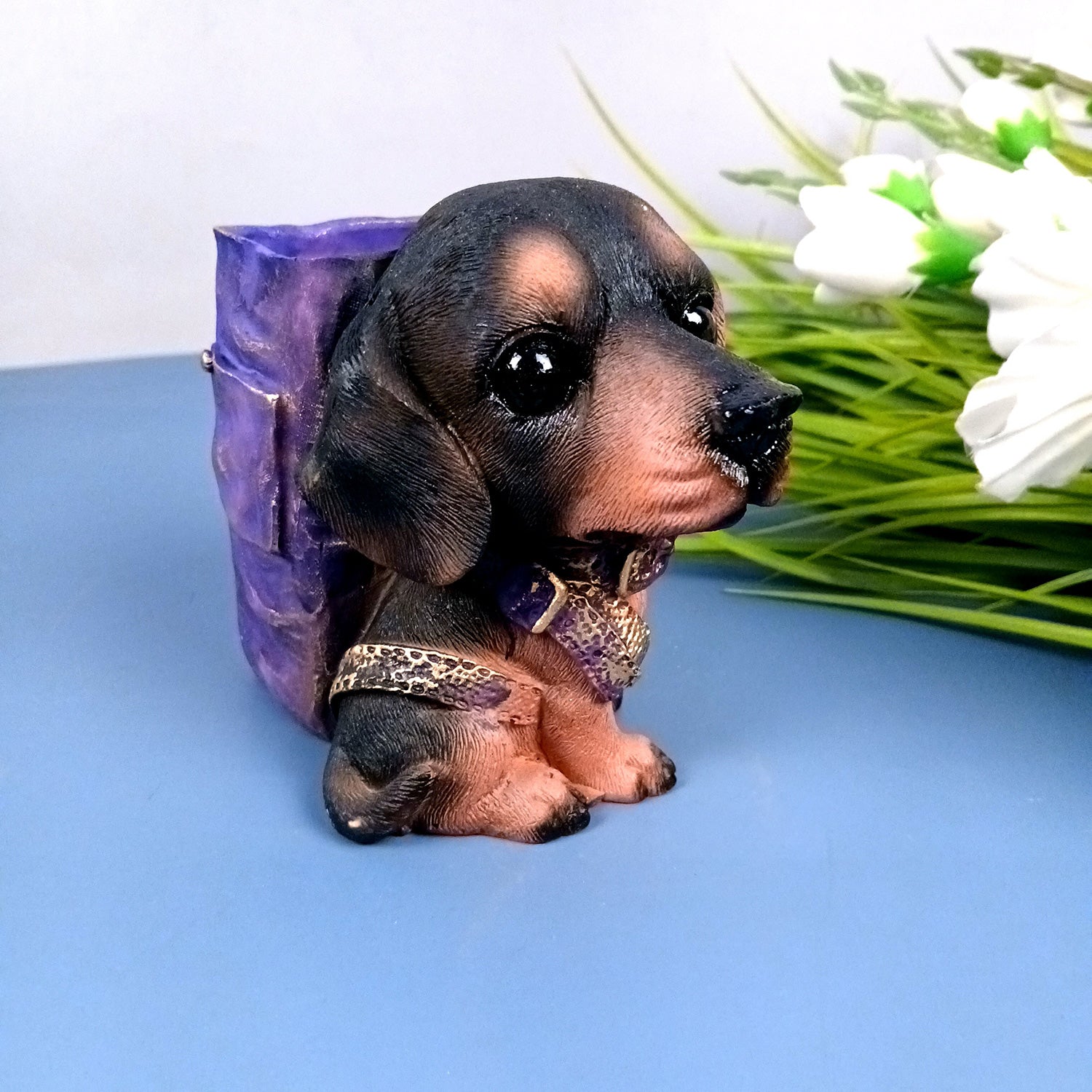 Cute Dog Decorative Pen Pencil Holder / Cutlery Stand | Dog Holding Basket Showpiece | Multipurpose Organizer - for Kids Study Table, office Desk, Home Decor & Gifts - 5 Inch - Apkamart #Style_Design 2