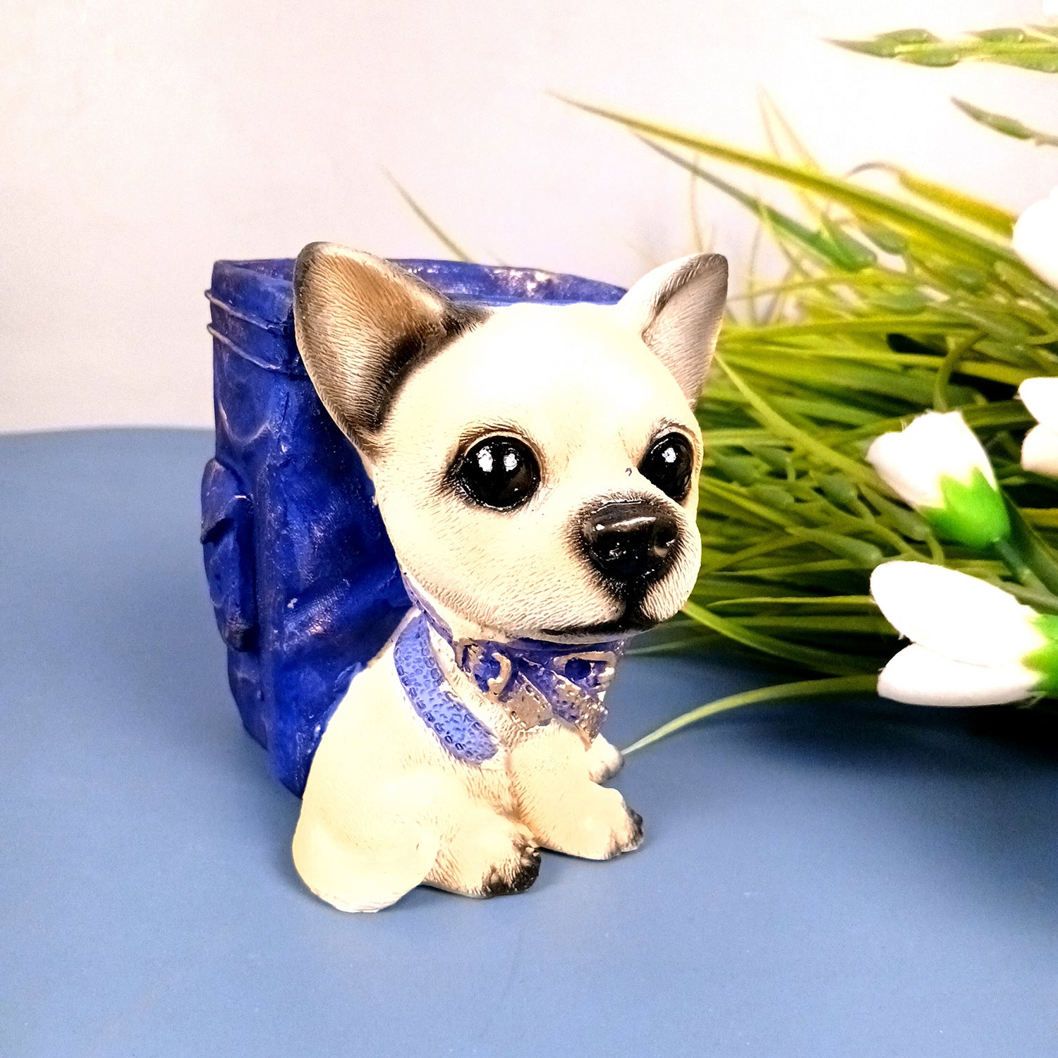 Cute Dog Decorative Pen Pencil Holder / Cutlery Stand | Dog Holding Basket Showpiece | Multipurpose Organizer - for Kids Study Table, office Desk, Home Decor & Gifts - 5 Inch - Apkamart #Style_Design 3