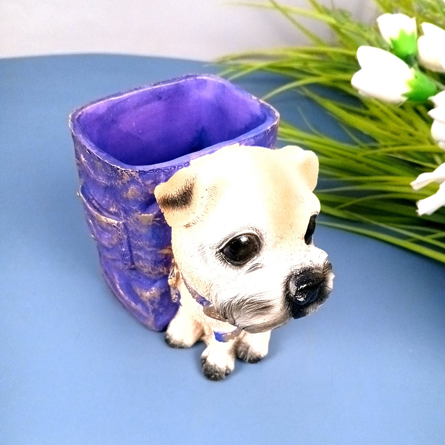 Cute Dog Decorative Pen Pencil Holder / Cutlery Stand | Dog Holding Basket Showpiece | Multipurpose Organizer - for Kids Study Table, office Desk, Home Decor & Gifts - 5 Inch - Apkamart #Style_Design 4
