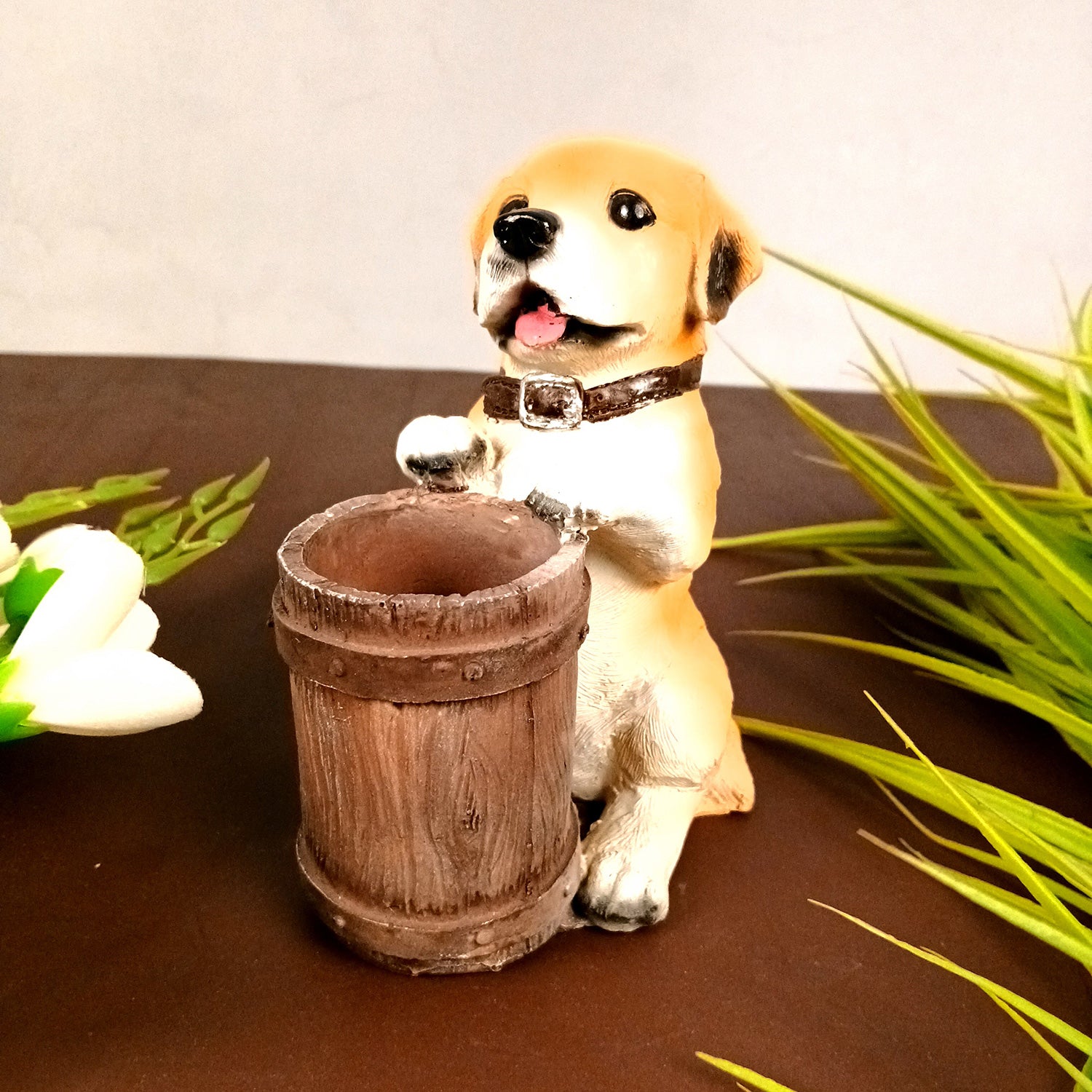 Cute Dog Decorative Pen Pencil Holder / Cutlery Stand | Dog Holding Basket Showpiece - for Kids Study Table, office Desk, Home Decor & Gifts - 6 Inch - Apkamart #Style_Design 2
