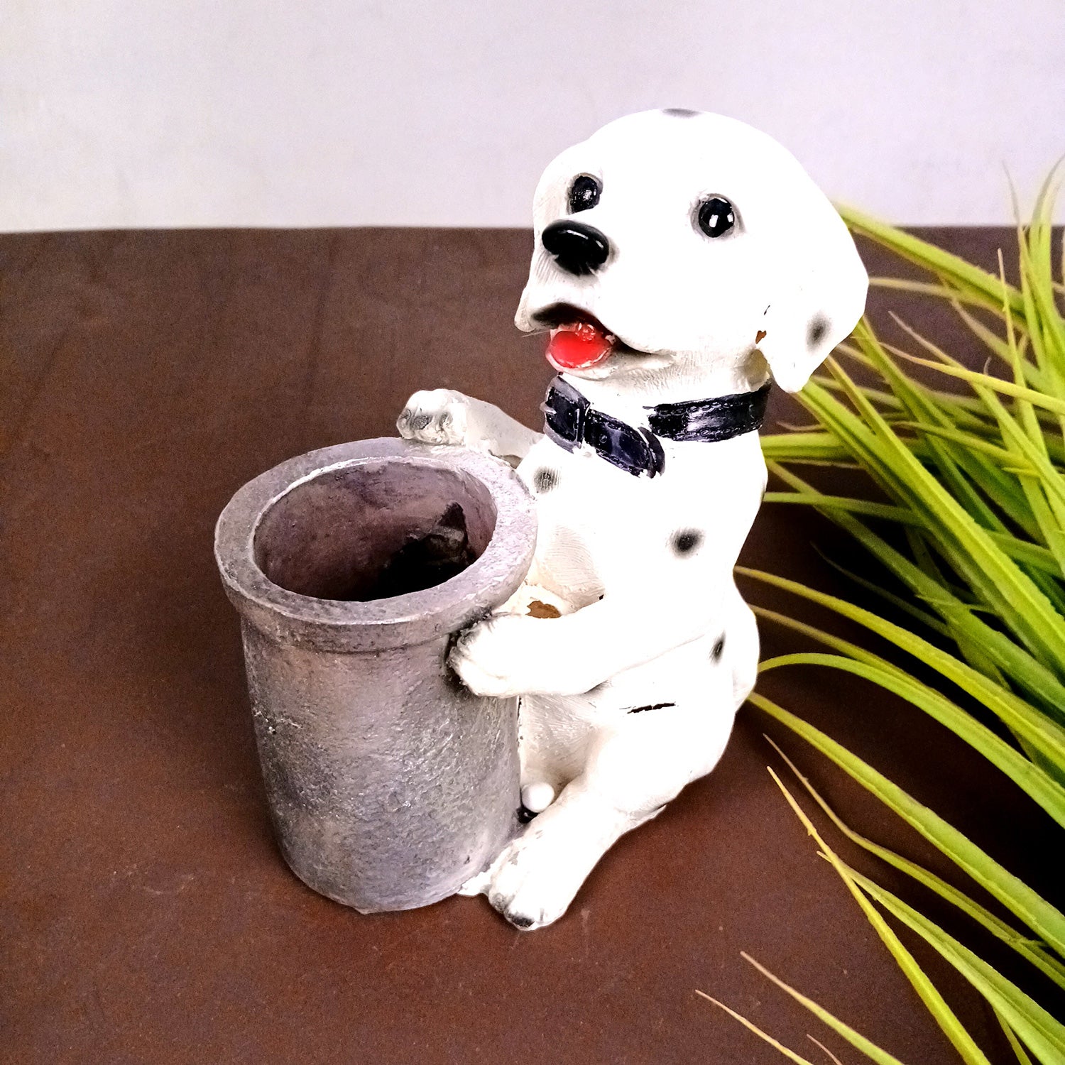 Cute Dog Decorative Pen Pencil Holder / Cutlery Stand | Dog Holding Basket Showpiece - for Kids Study Table, office Desk, Home Decor & Gifts - 6 Inch - Apkamart #Style_Design 3