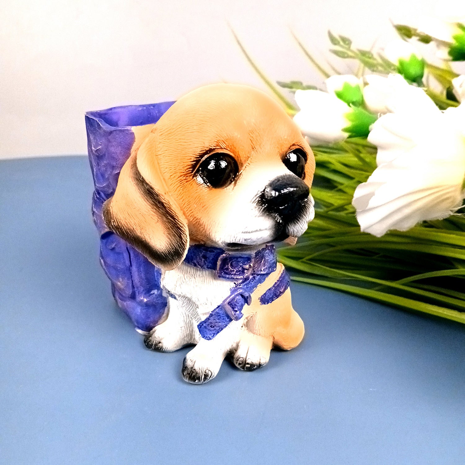 Cute Dog Decorative Pen Pencil Holder / Cutlery Stand | Dog Holding Basket Showpiece | Multipurpose Organizer - for Kids Study Table, office Desk, Home Decor & Gifts - 5 Inch - Apkamart #Style_Design 1