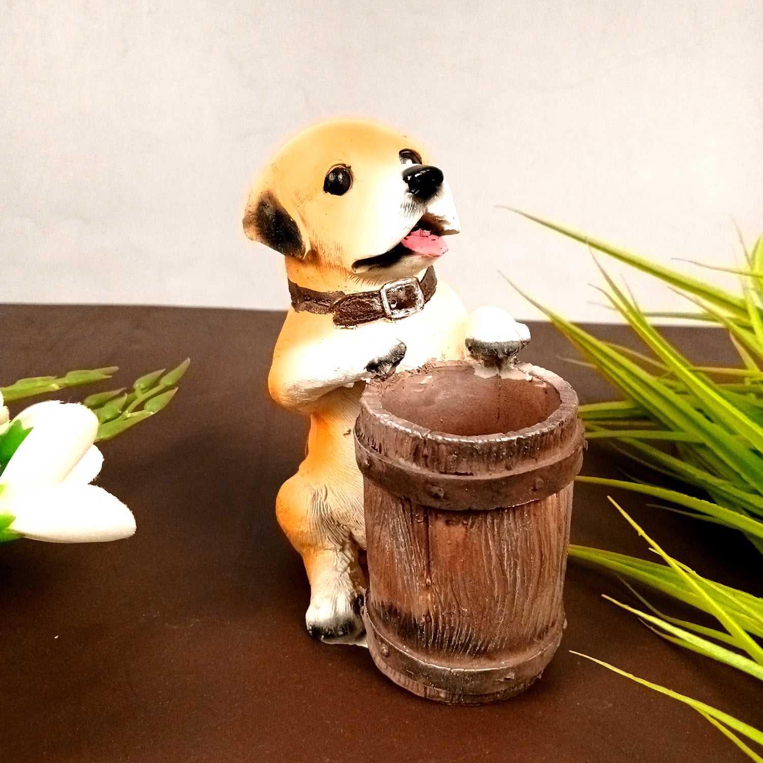 Cute Dog Decorative Pen Pencil Holder / Cutlery Stand | Dog Holding Basket Showpiece - for Kids Study Table, office Desk, Home Decor & Gifts - 6 Inch - Apkamart #Style_Design 2