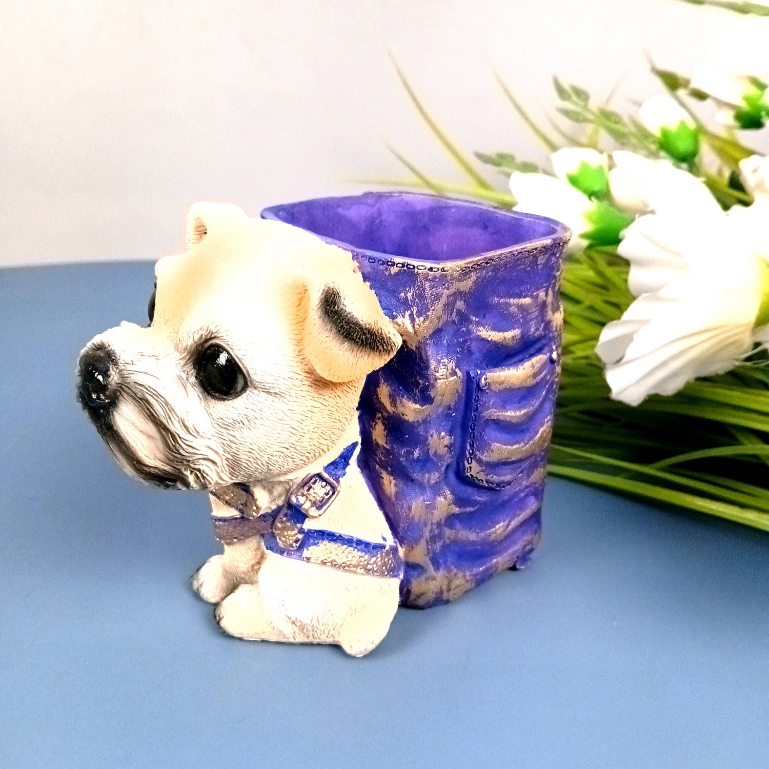 Cute Dog Decorative Pen Pencil Holder / Cutlery Stand | Dog Holding Basket Showpiece | Multipurpose Organizer - for Kids Study Table, office Desk, Home Decor & Gifts - 5 Inch - Apkamart #Style_Design 4