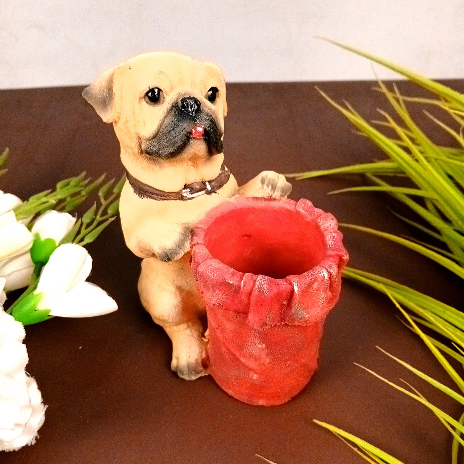 Cute Dog Decorative Pen Pencil Holder / Cutlery Stand | Dog Holding Basket Showpiece - for Kids Study Table, office Desk, Home Decor & Gifts - 6 Inch - Apkamart #Style_Design 1