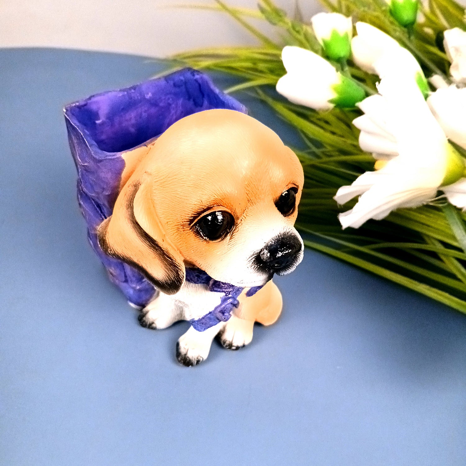 Cute Dog Decorative Pen Pencil Holder / Cutlery Stand | Dog Holding Basket Showpiece | Multipurpose Organizer - for Kids Study Table, office Desk, Home Decor & Gifts - 5 Inch - Apkamart #Style_Design 1