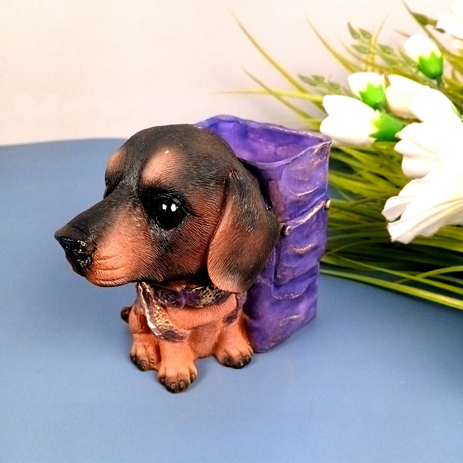 Cute Dog Decorative Pen Pencil Holder / Cutlery Stand | Dog Holding Basket Showpiece | Multipurpose Organizer - for Kids Study Table, office Desk, Home Decor & Gifts - 5 Inch - Apkamart #Style_Design 2