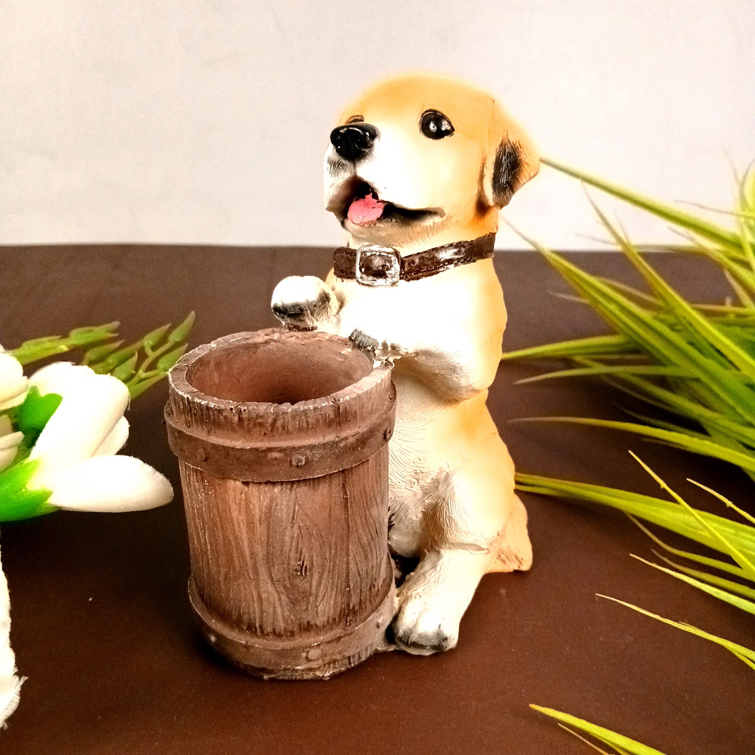 Cute Dog Decorative Pen Pencil Holder / Cutlery Stand | Dog Holding Basket Showpiece - for Kids Study Table, office Desk, Home Decor & Gifts - 6 Inch - Apkamart #Style_Design 2