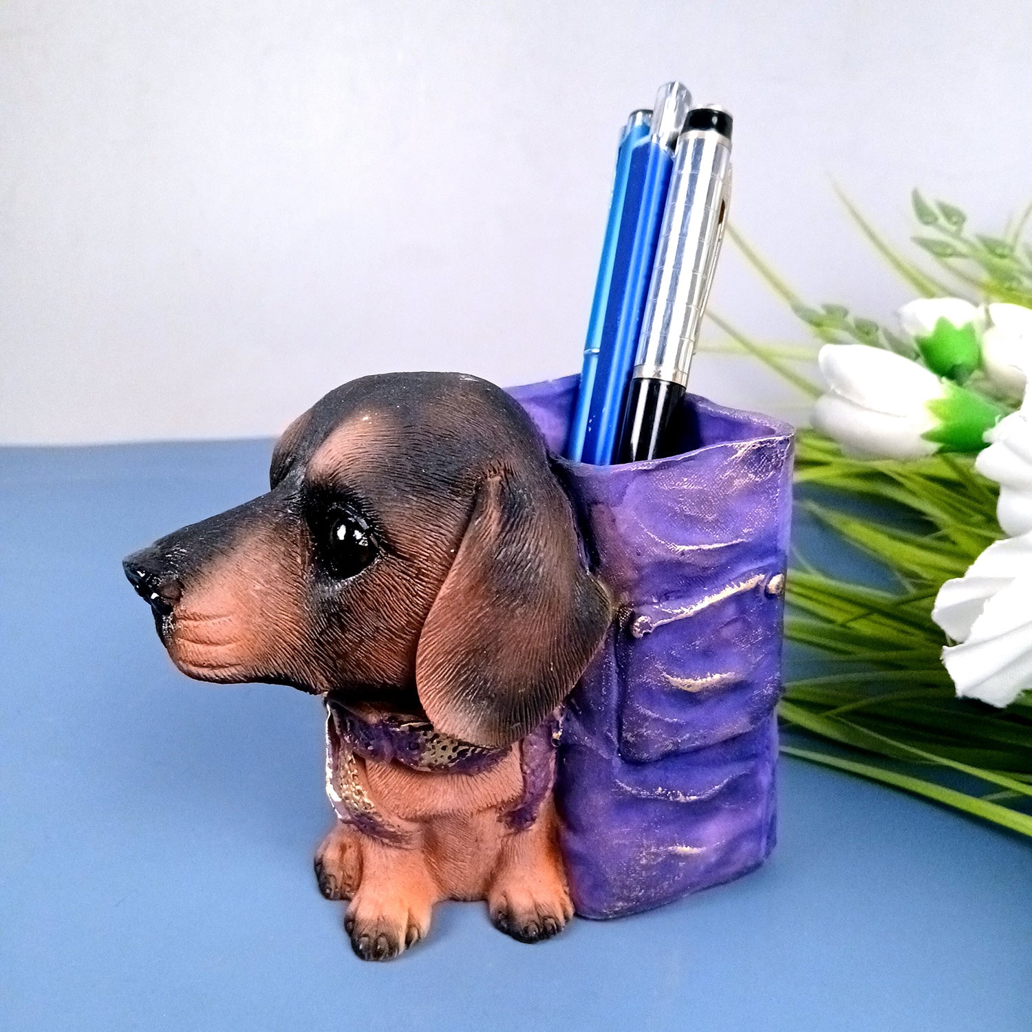 Cute Dog Decorative Pen Pencil Holder / Cutlery Stand | Dog Holding Basket Showpiece | Multipurpose Organizer - for Kids Study Table, office Desk, Home Decor & Gifts - 5 Inch - Apkamart #Style_Design 2