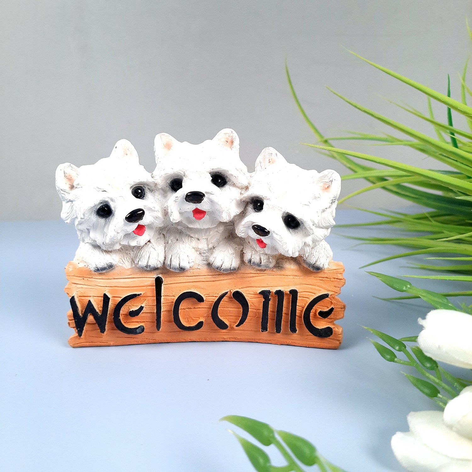 Welcome Dog Showpiece Statue | Animal Figurine - for Door, Entrance, Living Room, Kitchen Decor, House Warming Gifts - 6 Inch - Apkamart #Style_Design 3