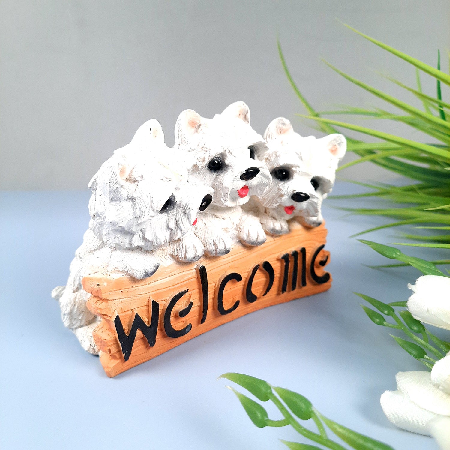 Welcome Dog Showpiece Statue | Animal Figurine - for Door, Entrance, Living Room, Kitchen Decor, House Warming Gifts - 6 Inch - Apkamart #Style_Design 3