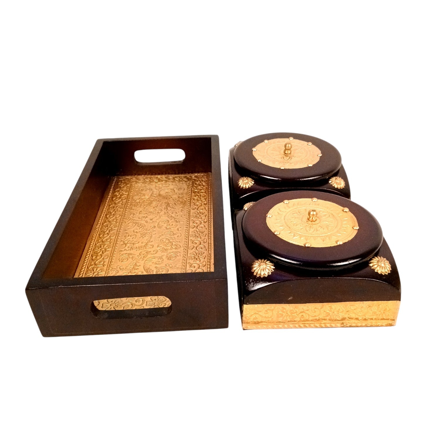 Dry Fruit Box | Brass Tray with Steel Bowls | Multipurpose Serving Box for Dry Fruits, Snacks, Sweets & Gifting – Removable & Washable Steel Bowls - 12 Inch - Apkamart