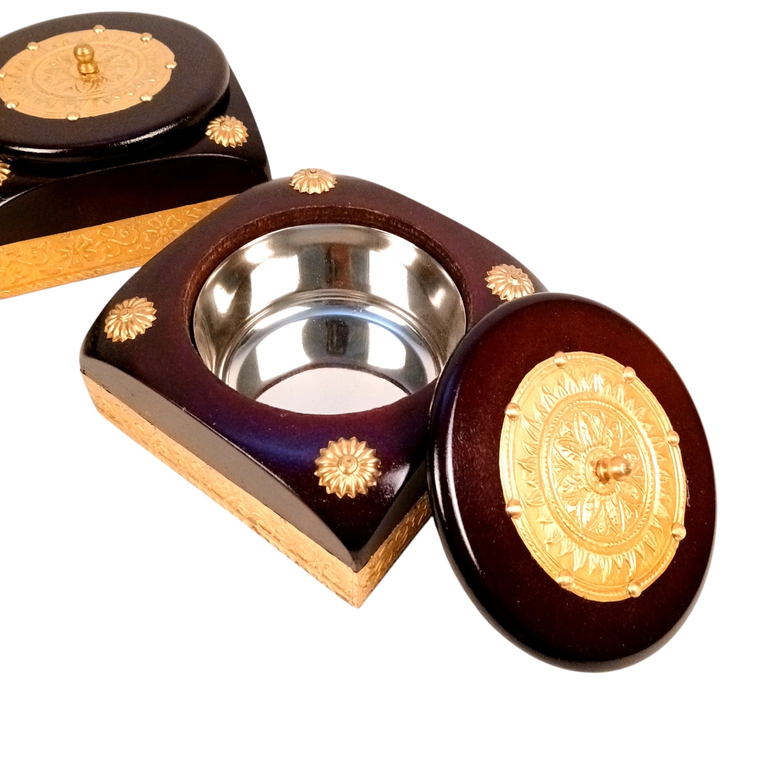 Dry Fruit Box | Brass Tray with Steel Bowls | Multipurpose Serving Box for Dry Fruits, Snacks, Sweets & Gifting – Removable & Washable Steel Bowls - 12 Inch - Apkamart