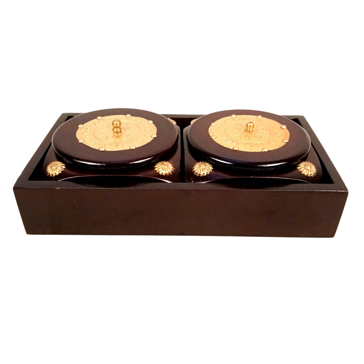 Dry Fruit Box | Brass Tray with Steel Bowls | Multipurpose Serving Box for Dry Fruits, Snacks, Sweets & Gifting – Removable & Washable Steel Bowls - 12 Inch - Apkamart