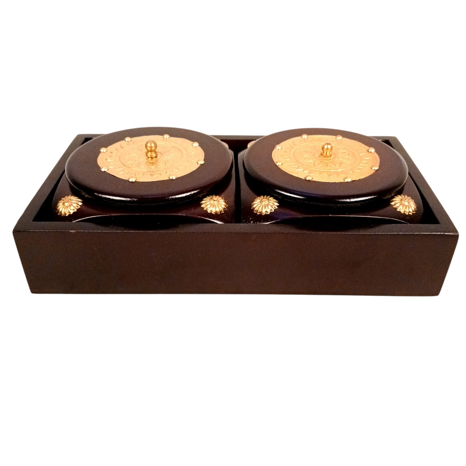 Dry Fruit Box | Brass Tray with Steel Bowls | Multipurpose Serving Box for Dry Fruits, Snacks, Sweets & Gifting – Removable & Washable Steel Bowls - 12 Inch - Apkamart