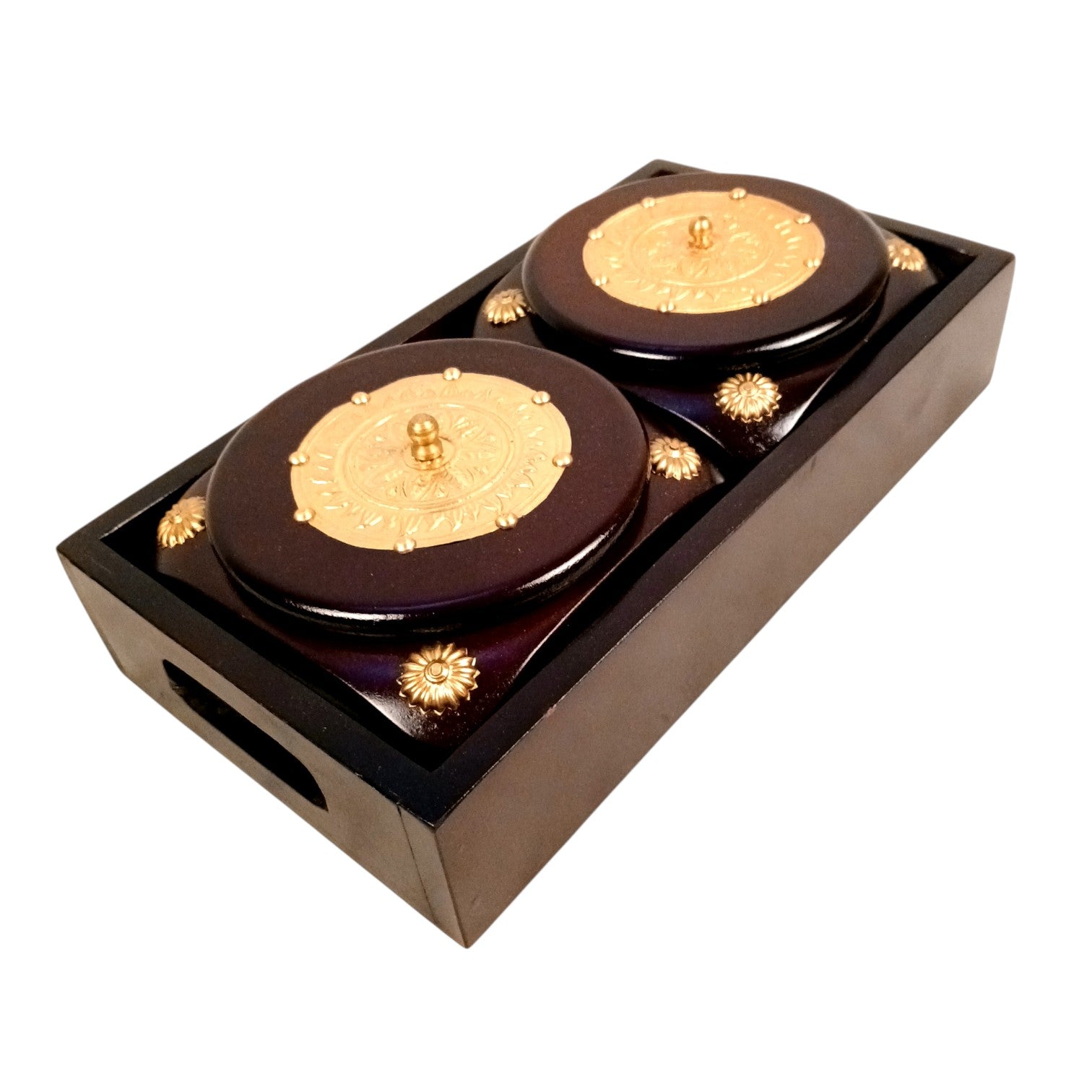 Dry Fruit Box | Brass Tray with Steel Bowls | Multipurpose Serving Box for Dry Fruits, Snacks, Sweets & Gifting – Removable & Washable Steel Bowls - 12 Inch - Apkamart