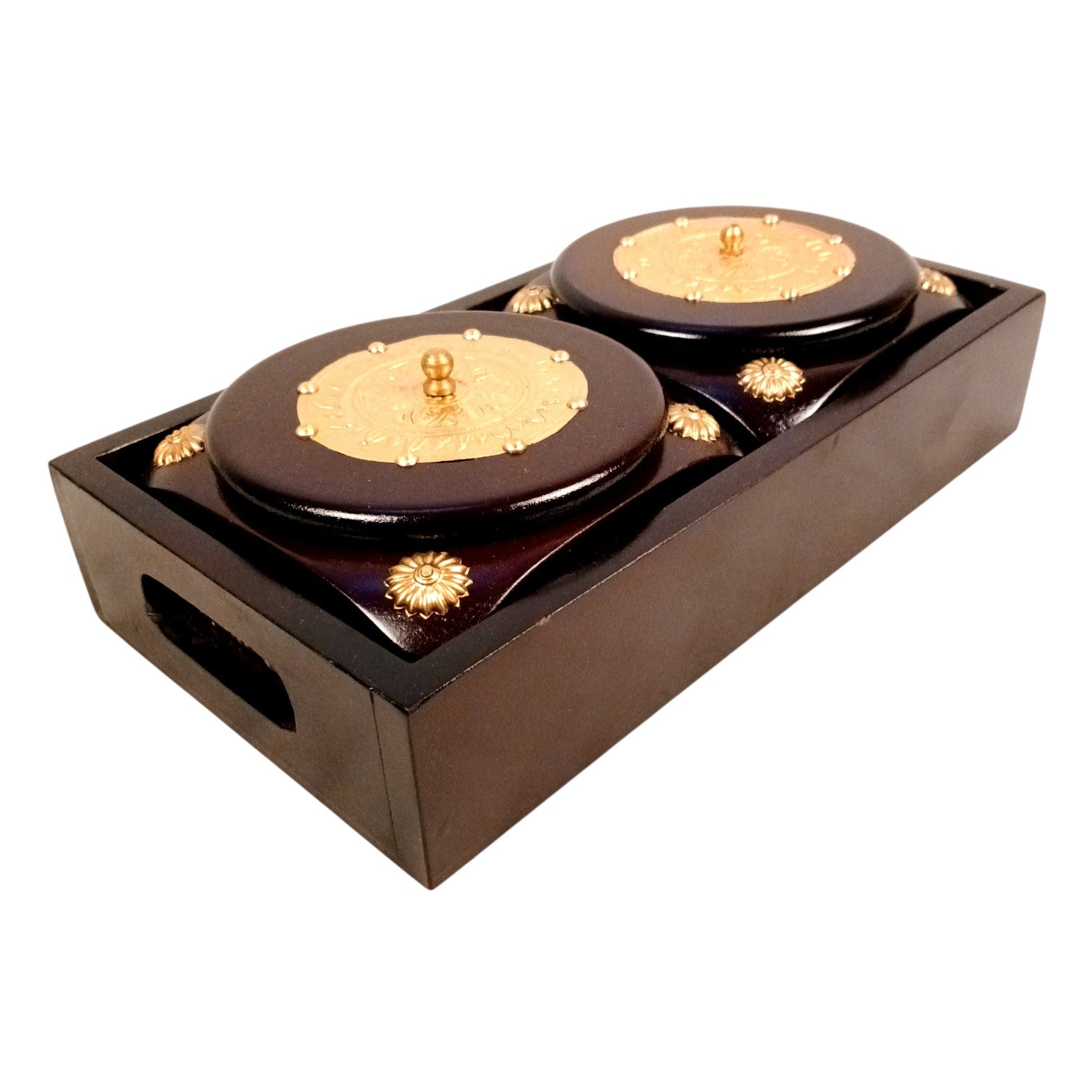 Dry Fruit Box | Brass Tray with Steel Bowls | Multipurpose Serving Box for Dry Fruits, Snacks, Sweets & Gifting – Removable & Washable Steel Bowls - 12 Inch - Apkamart